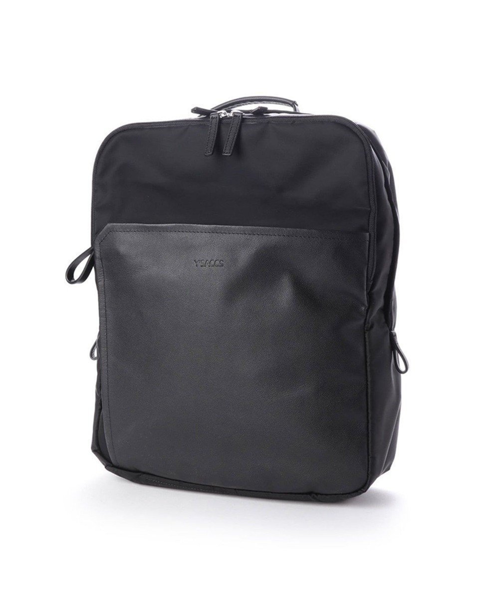 【イザック/Y'SACCS】のナイロン×レザー スクエアリュックサック インテリア・キッズ・メンズ・レディースファッション・服の通販 founy(ファニー) 　ファッション　Fashion　レディースファッション　Fashion for Women　バッグ　Bags　クッション　Cushion, Throw Pillow　シンプル　Simple, Minimal　スクエア　Square, Square Shape　ビジネス 仕事 通勤　Business / Work / Commuting　ポケット　Pocket, Pocket Detail　ラップ　Wrap, Wrap Design　リュック　Backpack, Rucksack　ブラック|ID: prp329100004807674 ipo3291000000034887931