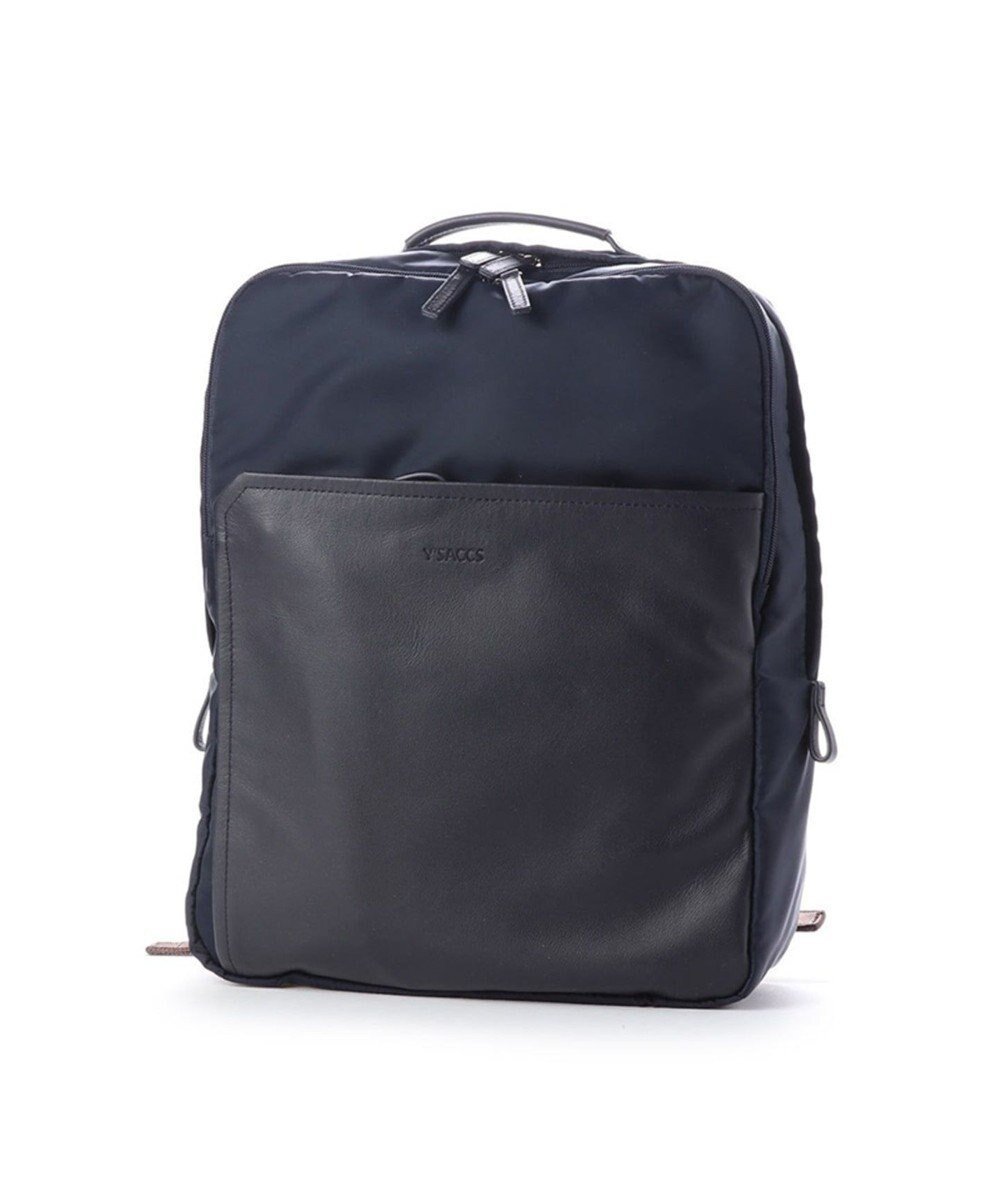 【イザック/Y'SACCS】のナイロン×レザー スクエアリュックサック インテリア・キッズ・メンズ・レディースファッション・服の通販 founy(ファニー) 　ファッション　Fashion　レディースファッション　Fashion for Women　バッグ　Bags　クッション　Cushion, Throw Pillow　シンプル　Simple, Minimal　スクエア　Square, Square Shape　ビジネス 仕事 通勤　Business / Work / Commuting　ポケット　Pocket, Pocket Detail　ラップ　Wrap, Wrap Design　リュック　Backpack, Rucksack　ネイビー|ID: prp329100004807674 ipo3291000000034887934