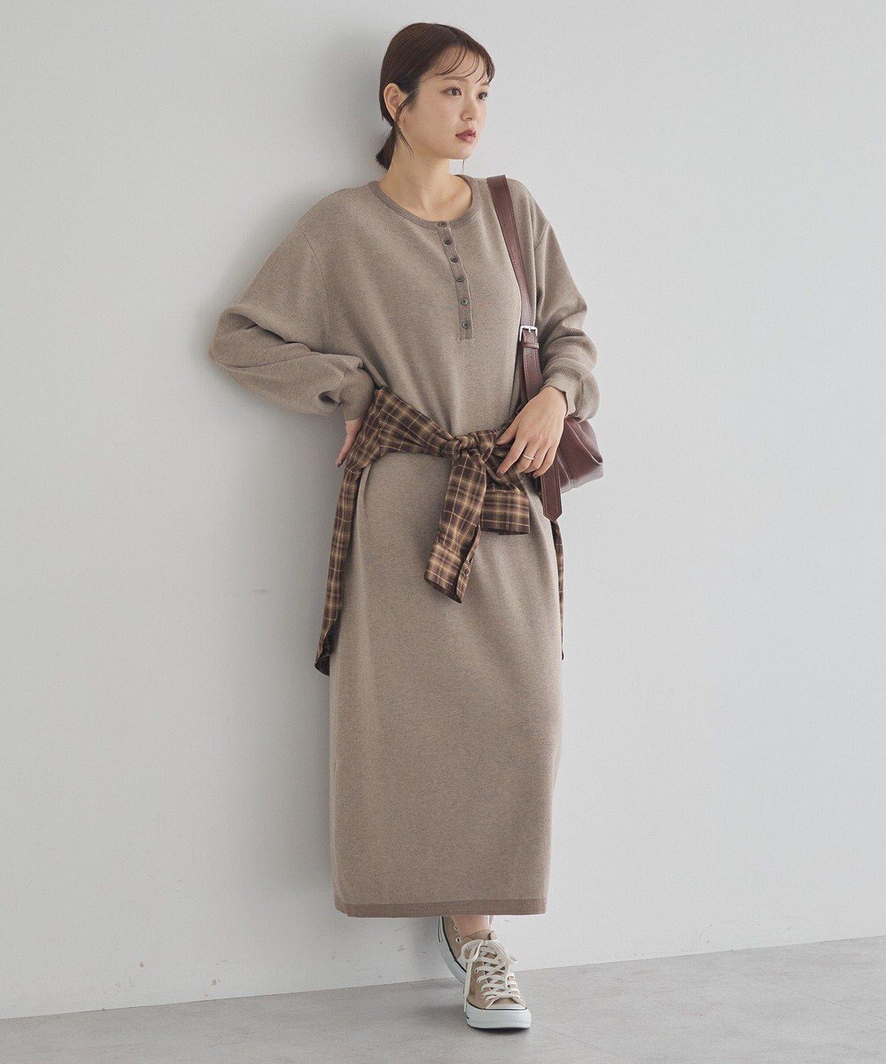 【アースミュージックアンドエコロジー/earth music&ecology】のソウバリヘンリーニットワンピース インテリア・キッズ・メンズ・レディースファッション・服の通販 founy(ファニー) 　ファッション　Fashion　レディースファッション　Fashion for Women　ワンピース　Dresses　ニットワンピース　Knit Dresses　ジャケット　Jacket, Outerwear　ポケット　Pocket, Pocket Detail　A/W・秋冬　Autumn/Winter　Beige|ID: prp329100004807725 ipo3291000000034888383
