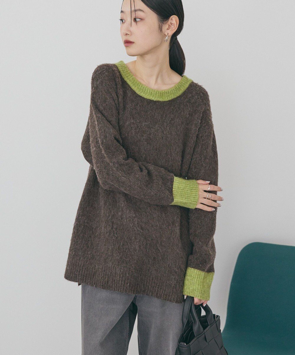 【アメリカンホリック/AMERICAN HOLIC】の起毛バイカラーニットプルオーバー インテリア・キッズ・メンズ・レディースファッション・服の通販 founy(ファニー) 　ファッション　Fashion　レディースファッション　Fashion for Women　トップス・カットソー　Cut & Sew Tops　ニット　Knit Tops & Sweaters　カジュアルプルオーバー・ニットトップス　Pullovers & Knit Tops / Casual Pullovers　アメリカン　American Style　シンプル　Simple, Minimal　スタイリッシュ　Stylish, Fashionable　スリット　Slit, Slit Detail　セーター　Sweater, Knitwear　フォルム　Silhouette, Form　ボトム　Bottoms, Lower Wear　ポケット　Pocket, Pocket Detail　リラックス　Relax, Relaxed Fit　A/W・秋冬　Autumn/Winter　おすすめ　Recommended / Our Picks　Brown|ID: prp329100004807741 ipo3291000000034888448