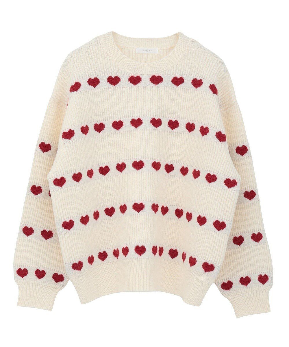 【グリーンパークス/Green Parks】の・swing by ハートジャカードクルーニット インテリア・キッズ・メンズ・レディースファッション・服の通販 founy(ファニー) ファッション Fashion レディースファッション Fashion for Women トップス・カットソー Cut & Sew Tops ニット Knit Tops & Sweaters おすすめ Recommended / Our Picks インナー Innerwear セーター Sweater, Knitwear フェミニン Feminine, Girly ポケット Pocket, Pocket Detail リラックス Relax, Relaxed Fit A/W・秋冬 Autumn/Winter Ivory|ID: prp329100004807768 ipo3291000000034888565