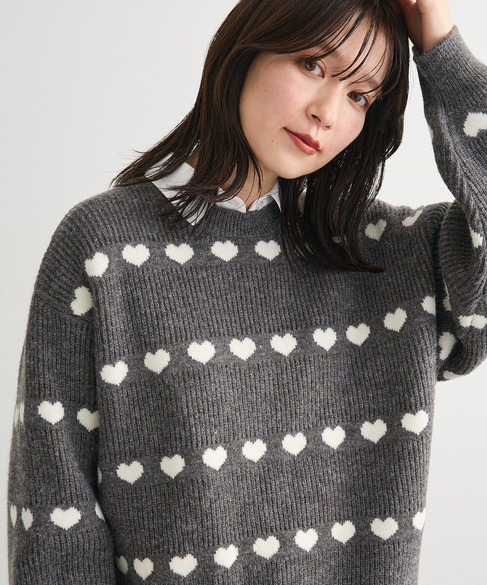 【グリーンパークス/Green Parks】の・swing by ハートジャカードクルーニット インテリア・キッズ・メンズ・レディースファッション・服の通販 founy(ファニー) ファッション Fashion レディースファッション Fashion for Women トップス・カットソー Cut & Sew Tops ニット Knit Tops & Sweaters おすすめ Recommended / Our Picks インナー Innerwear セーター Sweater, Knitwear フェミニン Feminine, Girly ポケット Pocket, Pocket Detail リラックス Relax, Relaxed Fit A/W・秋冬 Autumn/Winter Charcoal Gray|ID: prp329100004807768 ipo3291000000034888566