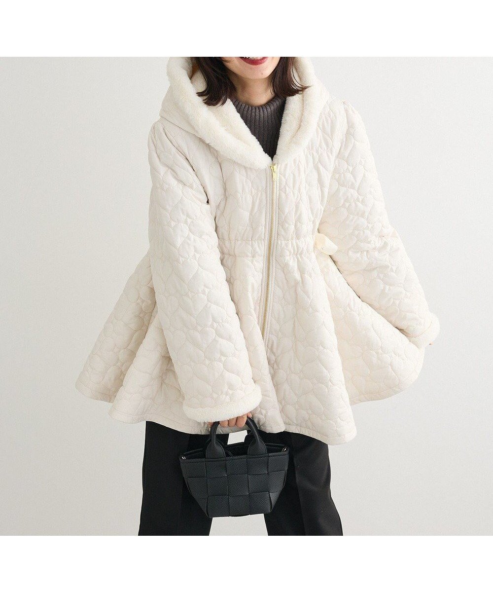 【グリーンパークス/Green Parks】の・swing by ハートキルトフレアコート インテリア・キッズ・メンズ・レディースファッション・服の通販 founy(ファニー) 　ファッション　Fashion　レディースファッション　Fashion for Women　アウター　Coat / Outerwear Collection　コート・ロングコート・ピーコート　Long Coats, Peacoats & More　レディースジャケット・軽アウター　Jackets　おすすめ　Recommended / Our Picks　ジャケット　Jacket, Outerwear　フェイクファー　Faux Fur, Imitation Fur　フェミニン　Feminine, Girly　フロント　Front, Front Design　ポケット　Pocket, Pocket Detail　A/W・秋冬　Autumn/Winter　Ivory|ID: prp329100004807832 ipo3291000000034888749
