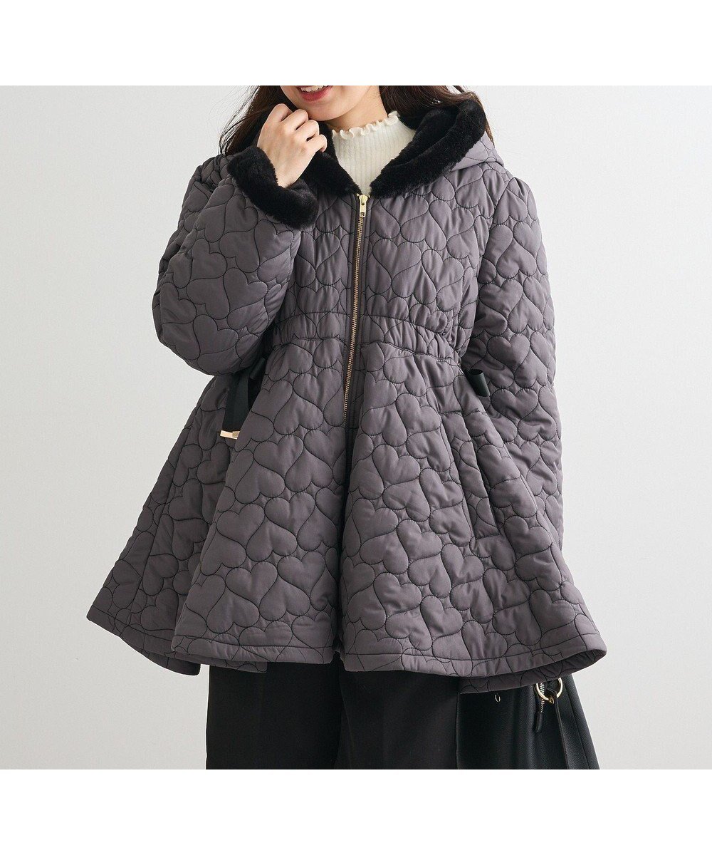 【グリーンパークス/Green Parks】の・swing by ハートキルトフレアコート インテリア・キッズ・メンズ・レディースファッション・服の通販 founy(ファニー) 　ファッション　Fashion　レディースファッション　Fashion for Women　アウター　Coat / Outerwear Collection　コート・ロングコート・ピーコート　Long Coats, Peacoats & More　レディースジャケット・軽アウター　Jackets　おすすめ　Recommended / Our Picks　ジャケット　Jacket, Outerwear　フェイクファー　Faux Fur, Imitation Fur　フェミニン　Feminine, Girly　フロント　Front, Front Design　ポケット　Pocket, Pocket Detail　A/W・秋冬　Autumn/Winter　Charcoal Gray|ID: prp329100004807832 ipo3291000000034888750