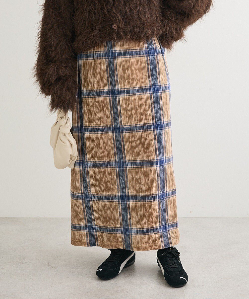 【グリーンパークス/Green Parks】の楊柳ベロアチェックIラインスカート インテリア・キッズ・メンズ・レディースファッション・服の通販 founy(ファニー) 　ファッション　Fashion　レディースファッション　Fashion for Women　スカート　Skirts　おすすめ　Recommended / Our Picks　シンプル　Simple, Minimal　チェック　Check, Plaid, Tartan　プリント　Print, Printed Pattern　ベロア　Velour, Soft Velvet　ポケット　Pocket, Pocket Detail　エレガント 上品　Elegant　A/W・秋冬　Autumn/Winter　Beige|ID: prp329100004808796 ipo3291000000034898199
