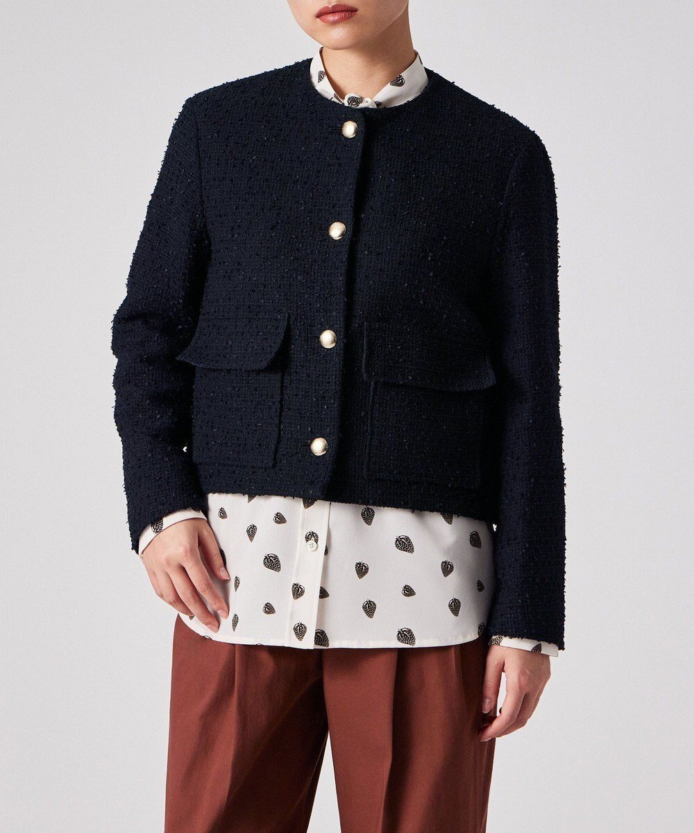 【ポール スミス/Paul Smith】のツイード ノーカラー ジャケット インテリア・キッズ・メンズ・レディースファッション・服の通販 founy(ファニー) 　ファッション　Fashion　レディースファッション　Fashion for Women　アウター　Coat / Outerwear Collection　レディースジャケット・軽アウター　Jackets　ノーカラージャケット / シンプル上品コーデ　Collarless Jackets　ジャケット　Jacket, Outerwear　ツイード　Twill, Twill Weave　デニム　Denim, Jeans Material　フェミニン　Feminine, Girly　ループ　Loop, Loop Knit　エレガント 上品　Elegant　夏　Summer　S/S・春夏　SS, Spring/Summer, Warm Season　A/W・秋冬　Autumn/Winter　ネイビー|ID: prp329100004808799 ipo3291000000034922559
