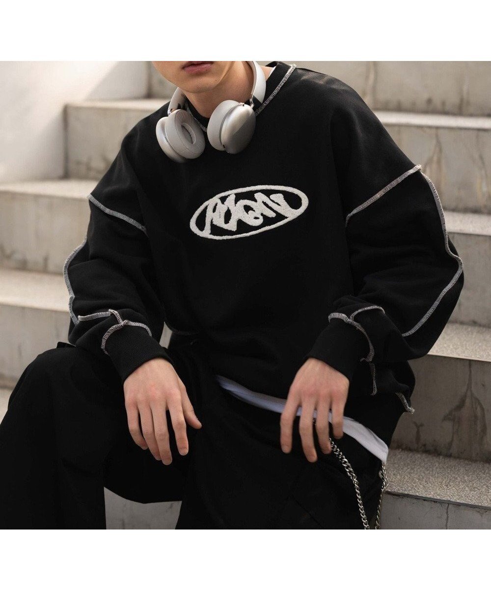 【ウィゴー/WEGO】の【ユニセックス着用ITEM】ショートカラーステッチサガラロゴプルオーバー インテリア・キッズ・メンズ・レディースファッション・服の通販 founy(ファニー) 　ファッション　Fashion　レディースファッション　Fashion for Women　トップス・カットソー　Cut & Sew Tops　レディースパーカー・カジュアルフーディー　Casual Hoodies & Sweatshirts　カジュアルプルオーバー・ニットトップス　Pullovers & Knit Tops / Casual Pullovers　スウェット・クルーネックトップス　Sweatshirts & Crewnecks / Relaxed Fit Sweat Tops　春　Spring　秋　Autumn　カーゴパンツ　Cargo Pants, Utility Pants　コンパクト　Compact, Small Size　今季　This Season, Current Season　シンプル　Simple, Minimal　スウェット / スエット　Sweatshirt, Sweatwear　スマホ　Smartphone, Mobile Device　デニム　Denim, Jeans Material　バランス　Balance, Style Balance　フロント　Front, Front Design　メンズ　Men's, Menswear　冬　Winter / This Winter　S/S・春夏　SS, Spring/Summer, Warm Season　おすすめ　Recommended / Our Picks　夏　Summer　ブラック|ID: prp329100004811203 ipo3291000000034922492