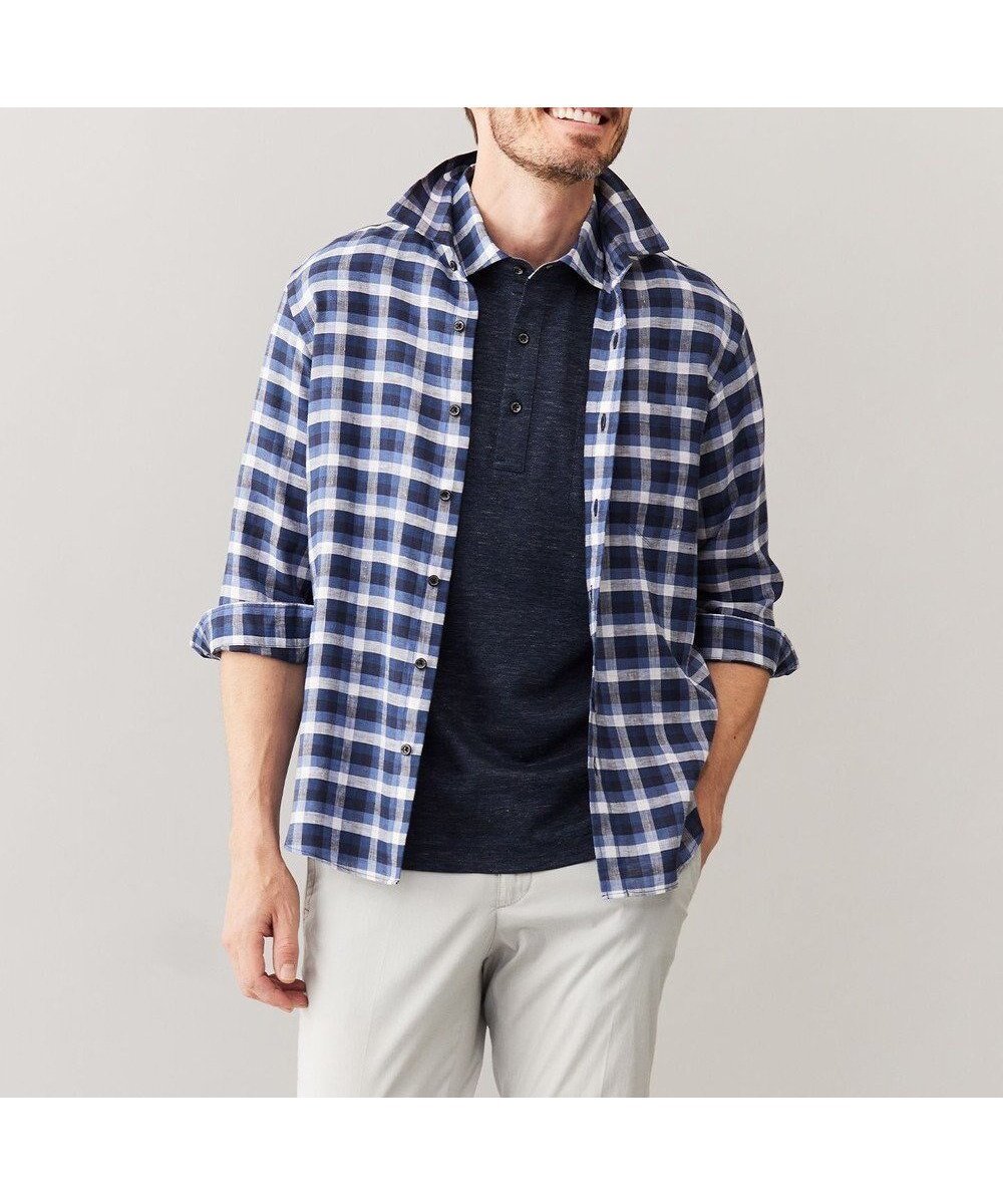 【ジョセフ アブード/JOSEPH ABBOUD / MEN】の【麻100%】リネンチェック シャツ インテリア・キッズ・メンズ・レディースファッション・服の通販 founy(ファニー) 　ファッション　Fashion　メンズファッション　Fashion for Men　トップス・カットソー　Cut & Sew Tops　メンズシャツ　Shirts　おすすめ　Recommended / Our Picks　シャンブレー　Chambray, Denim-Like Fabric　チェック　Check, Plaid, Tartan　リネン　Linen, Linen Fabric　ワイド　Wide, Wide Fit　夏　Summer　春　Spring　S/S・春夏　SS, Spring/Summer, Warm Season　ネイビー系3|ID: prp329100004811997 ipo3291000000034931293