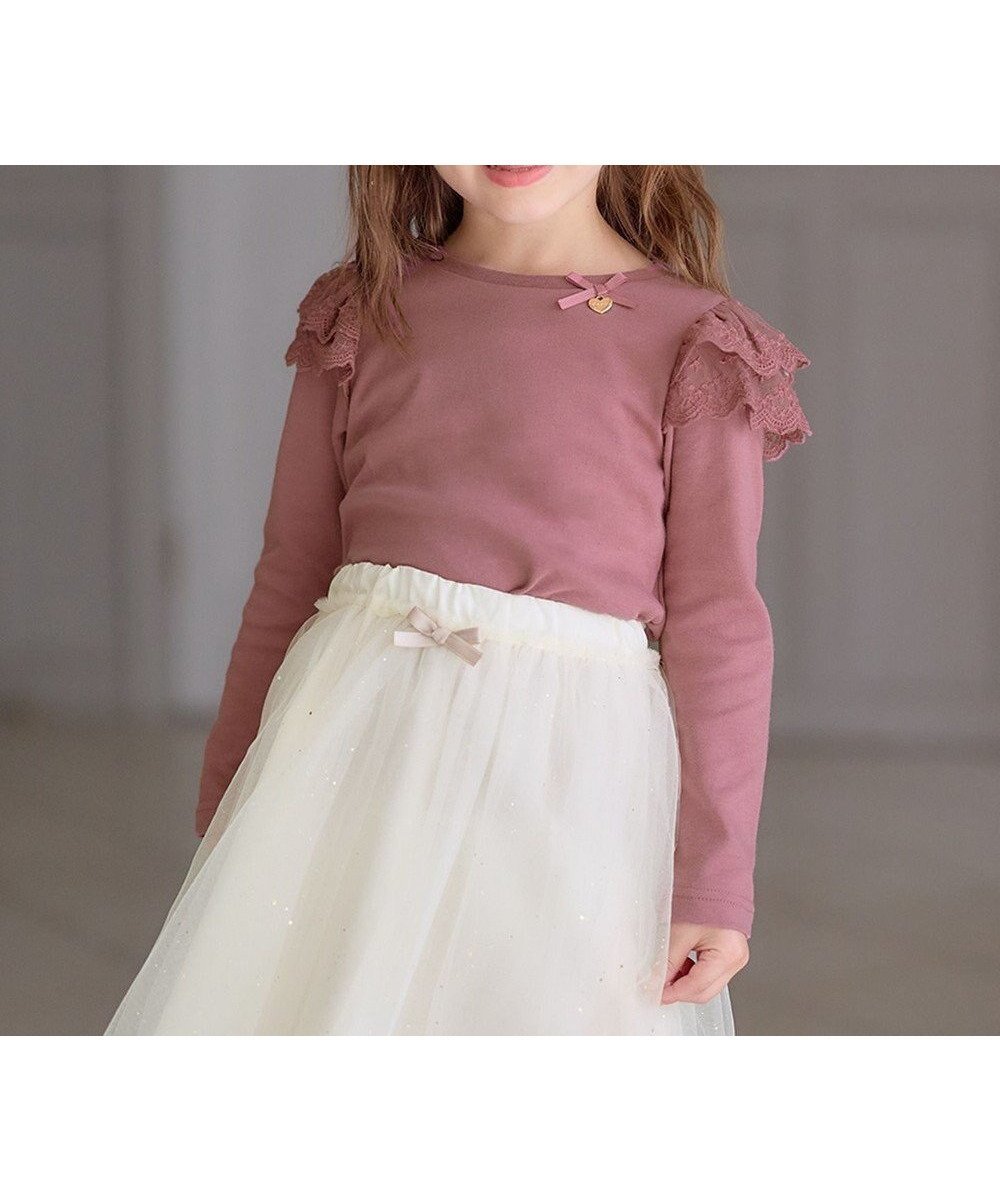 【エニィ/ANY / KIDS】の袖 レース ガーリー Tシャツ インテリア・キッズ・メンズ・レディースファッション・服の通販 founy(ファニー) 　ファッション　Fashion　キッズファッション　Fashion for Kids　トップス・カットソー　Cut & Sew Tops　カットソー　Cut and Sewn Top　ガーリー　Girly, Feminine Style　シンプル　Simple, Minimal　ポケット　Pocket, Pocket Detail　レース　Lace, Lace Fabric　エレガント 上品　Elegant　秋　Autumn　A/W・秋冬　Autumn/Winter　長袖　Long Sleeve, Full Sleeve　ローズピンク|ID: prp329100004812864 ipo3291000000034940953