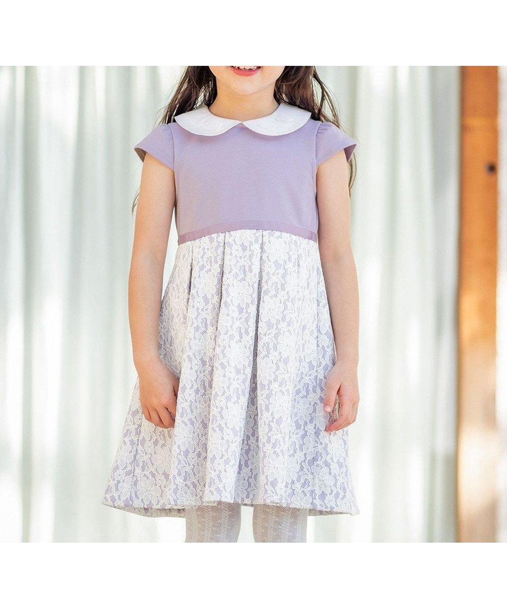 【エニィ/ANY / KIDS】の襟付きレースボンディングワンピース インテリア・キッズ・メンズ・レディースファッション・服の通販 founy(ファニー) 　ファッション　Fashion　キッズファッション　Fashion for Kids　ワンピース　Dresses　おすすめ　Recommended / Our Picks　セレモニー　Ceremony　プリーツ　Pleats, Pleated　ボンディング　Bonding, Bonded Fabric　レース　Lace, Lace Fabric　エレガント 上品　Elegant　入学式　Entrance Ceremony　切替　Switching, Contrast Panel　洗える　Machine Washable　A/W・秋冬　Autumn/Winter　結婚式　Wedding　ラベンダー|ID: prp329100004812867 ipo3291000000034940968
