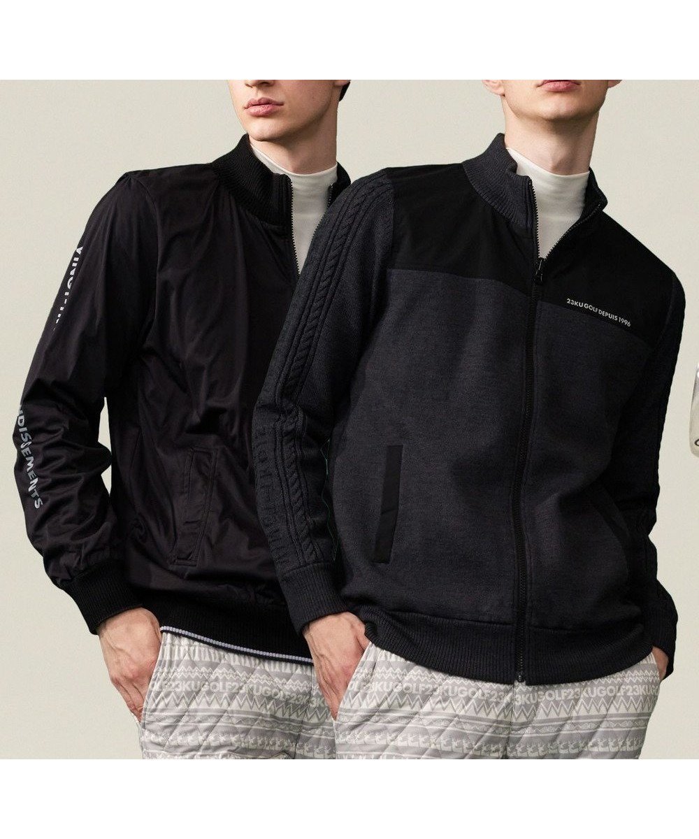 【23区 ゴルフ/23区GOLF / MEN】の【MEN】リバーシブル ニットブルゾン 1着で2つコーデが楽しめる 柔らかい肌触り インテリア・キッズ・メンズ・レディースファッション・服の通販 founy(ファニー) 　ファッション　Fashion　メンズファッション　Fashion for Men　アウター　Men's Coats Outerwear　ブルゾンジャケット / カジュアルアウター　Bomber Jackets & Blousons　ゴルフ　Golf　アクリル　Acrylic Material　グラフィック　Graphic, Graphic Design　ジャケット　Jacket, Outerwear　ストレッチ　Stretch, Stretchy Fabric　スポーティ　Sporty, Casual Athletic　ブルゾン　Blouson, Bomber Jacket　リバーシブル　Reversible, Two-Sided　冬　Winter / This Winter　定番　Standard, Basic Item　A/W・秋冬　Autumn/Winter　防寒　Cold Protection, Winter-Ready　グレー系|ID: prp329100004812881 ipo3291000000034941018