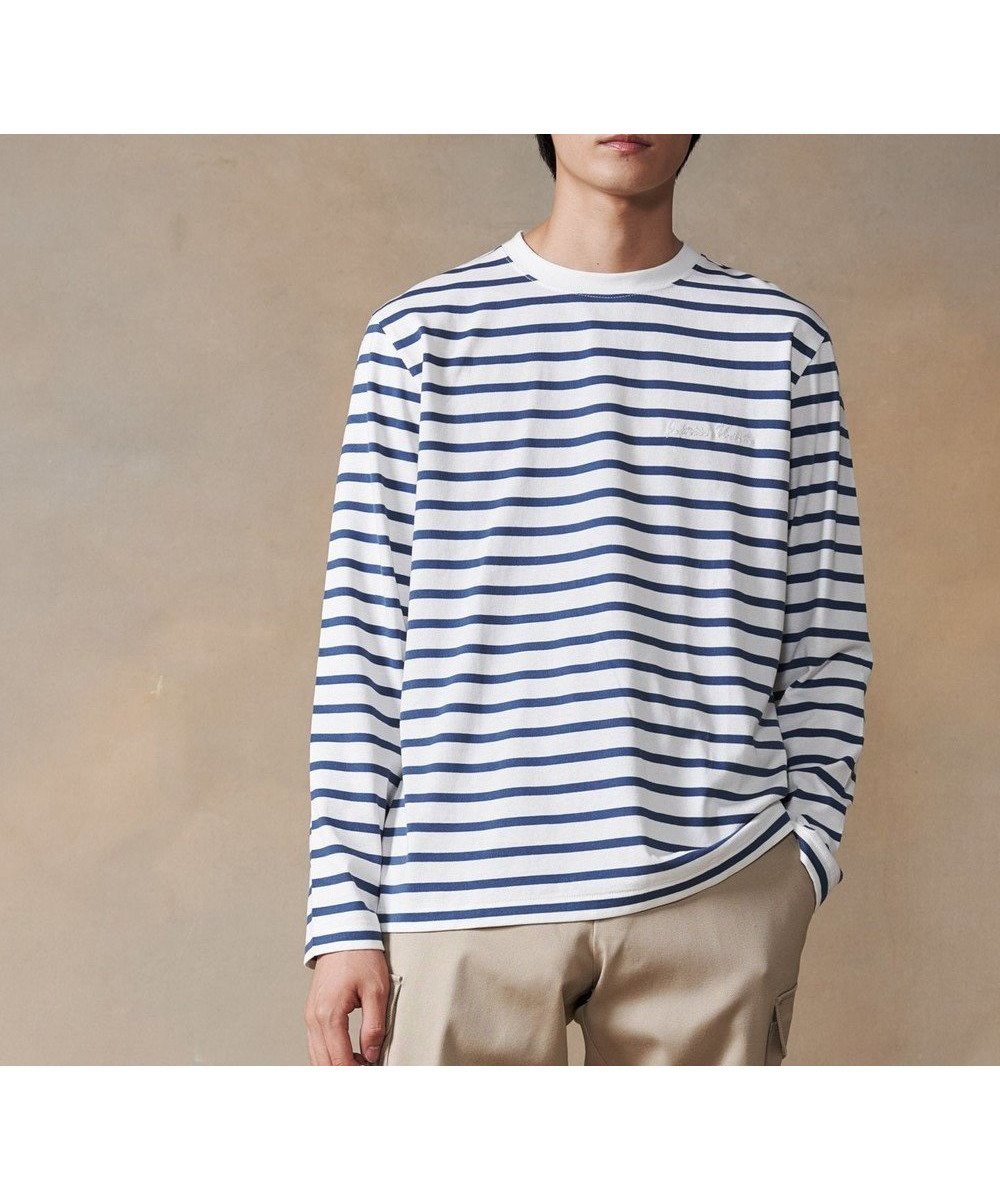 【ジェイ プレス/J.PRESS / MEN】の【J.PRESS USA】ボーダー刺繍ロングTシャツ インテリア・キッズ・メンズ・レディースファッション・服の通販 founy(ファニー) 　ファッション　Fashion　メンズファッション　Fashion for Men　トップス・カットソー　Cut & Sew Tops　メンズシャツ　Shirts　ロングTシャツ・Tシャツ / 着回し力抜群　Longline T-Shirts & Tees　カットソー　Cut and Sewn Top　シンプル　Simple, Minimal　スタンダード　Standard, Basic　チェーン　Chain, Chain Strap　フィット　Fit, Slim Fit　ボーダー　Border, Stripe　メンズ　Men's, Menswear　レギュラー　Regular, Standard Fit　ロング　Long, Long-Length　ワンポイント　One Point, Statement Accent　夏　Summer　S/S・春夏　SS, Spring/Summer, Warm Season　A/W・秋冬　Autumn/Winter　ネイビー系1|ID: prp329100004813772 ipo3291000000034959213
