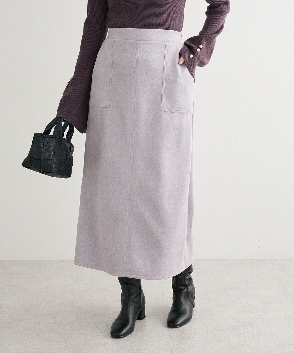 【グリーンパークス/Green Parks】のなめらかタッチスウェード調Iラインスカート インテリア・キッズ・メンズ・レディースファッション・服の通販 founy(ファニー) 　ファッション　Fashion　レディースファッション　Fashion for Women　スカート　Skirts　なめらか　Smooth, Silky Texture　シンプル　Simple, Minimal　スリット　Slit, Slit Detail　ポケット　Pocket, Pocket Detail　ロング　Long, Long-Length　エレガント 上品　Elegant　A/W・秋冬　Autumn/Winter　Lavender|ID: prp329100004813802 ipo3291000000034959430