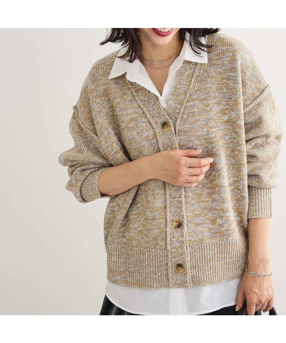 【グリーンパークス/Green Parks】のMIXニットカーディガン インテリア・キッズ・メンズ・レディースファッション・服の通販 founy(ファニー) 　ファッション　Fashion　レディースファッション　Fashion for Women　トップス・カットソー　Cut & Sew Tops　ニット　Knit Tops & Sweaters　カーディガン・羽織り　Layered Style Cardigans　カーディガン　Cardigan, Knitwear　ショルダー　Shoulder, Shoulder Strap　ドロップ　Drop Shoulder, Dropped Style　ポケット　Pocket, Pocket Detail　A/W・秋冬　Autumn/Winter　Beige|ID: prp329100004813804 ipo3291000000034959437