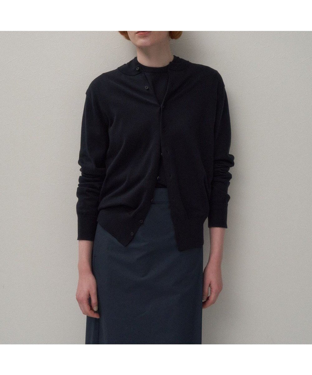 【エイトン/ATON】のFINE COMPACT COTTON クルーネックカーディガン インテリア・キッズ・メンズ・レディースファッション・服の通販 founy(ファニー) 　ファッション　Fashion　レディースファッション　Fashion for Women　トップス・カットソー　Cut & Sew Tops　カーディガン・羽織り　Layered Style Cardigans　おすすめ　Recommended / Our Picks　アンサンブル　Ensemble Set　カーディガン　Cardigan, Knitwear　フィット　Fit, Slim Fit　レギュラー　Regular, Standard Fit　半袖　Short Sleeve, Half Sleeve　夏　Summer　春　Spring　S/S・春夏　SS, Spring/Summer, Warm Season　BLACK|ID: prp329100004814829 ipo3291000000034971239