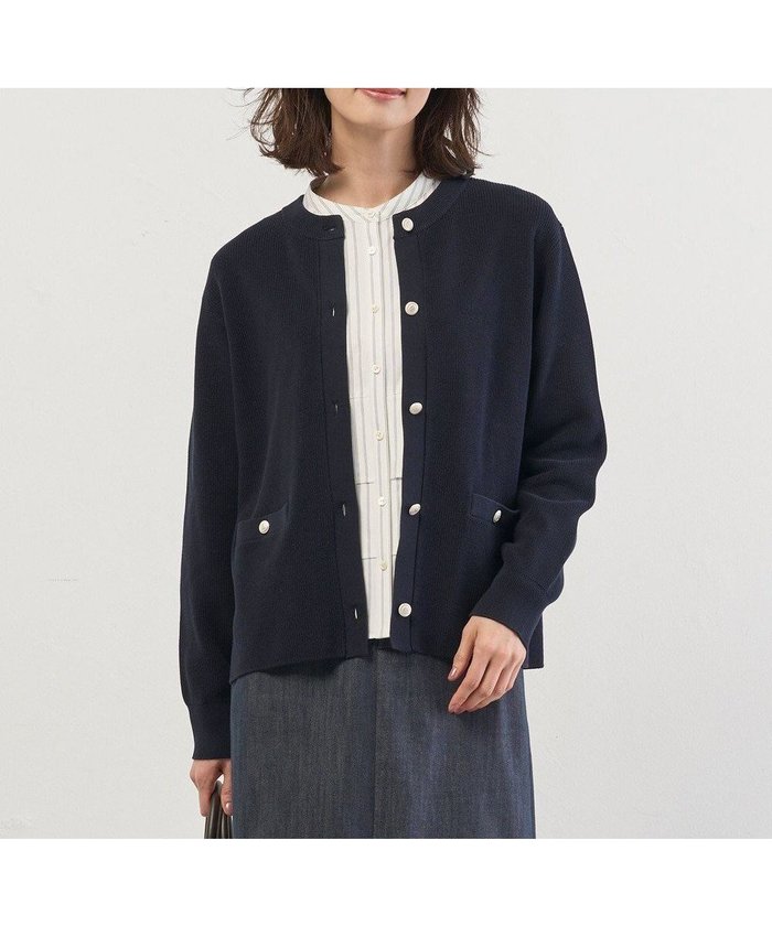 【ジェイ プレス/J.PRESS】のORGANIC GASS COTTON クルーネック カーディガン インテリア・キッズ・メンズ・レディースファッション・服の通販 founy(ファニー) https://founy.com/ ファッション Fashion レディースファッション Fashion for Women インド Indian Textile 春 Spring 畦 Ribbed Knit カーディガン Cardigan, Knitwear クラシカル Classical, Vintage-Inspired ジャケット Jacket, Outerwear バランス Balance, Style Balance フロント Front, Front Design ミドル Middle Length, Mid Height メタル Metal, Metal Parts S/S・春夏 SS, Spring/Summer, Warm Season 夏 Summer エレガント 上品 Elegant |ID: prp329100004814837 ipo3291000000034971261