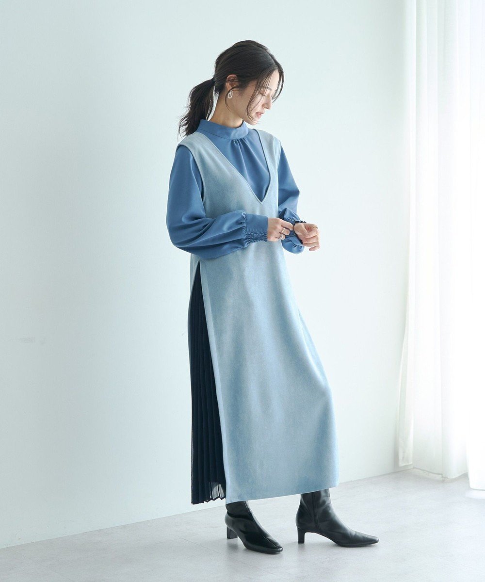 【イェッカ ヴェッカ/YECCA VECCA】の【2点SET】ブラウスセットプリーツMIXジャンスカ インテリア・キッズ・メンズ・レディースファッション・服の通販 founy(ファニー) 　ファッション　Fashion　レディースファッション　Fashion for Women　スカート　Skirts　ギャザー　Gathered, Ruffled　クール　Cool, Chic　シャーリング　Shirring, Ruched　フェミニン　Feminine, Girly　プリーツ　Pleats, Pleated　ポケット　Pocket, Pocket Detail　A/W・秋冬　Autumn/Winter　エレガント 上品　Elegant　ビジネス 仕事 通勤　Business / Work / Commuting　Light Blue|ID: prp329100004814870 ipo3291000000035409126