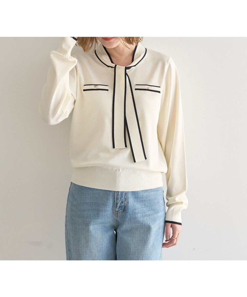 【イェッカ ヴェッカ/YECCA VECCA】の配色ボウタイニット 人気、トレンドファッション・服の通販 founy(ファニー) 　ファッション　Fashion　レディースファッション　Fashion for Women　トップス・カットソー　Cut & Sew Tops　ニット　Knit Tops & Sweaters　セーター　Sweater, Knitwear　フェミニン　Feminine, Girly　ポケット　Pocket, Pocket Detail　メタル　Metal, Metal Parts　リボン　Ribbon, Bow　冬　Winter / This Winter　A/W・秋冬　Autumn/Winter　ビジネス 仕事 通勤　Business / Work / Commuting　 other-1|ID: prp329100004814871 ipo3291000000034971364