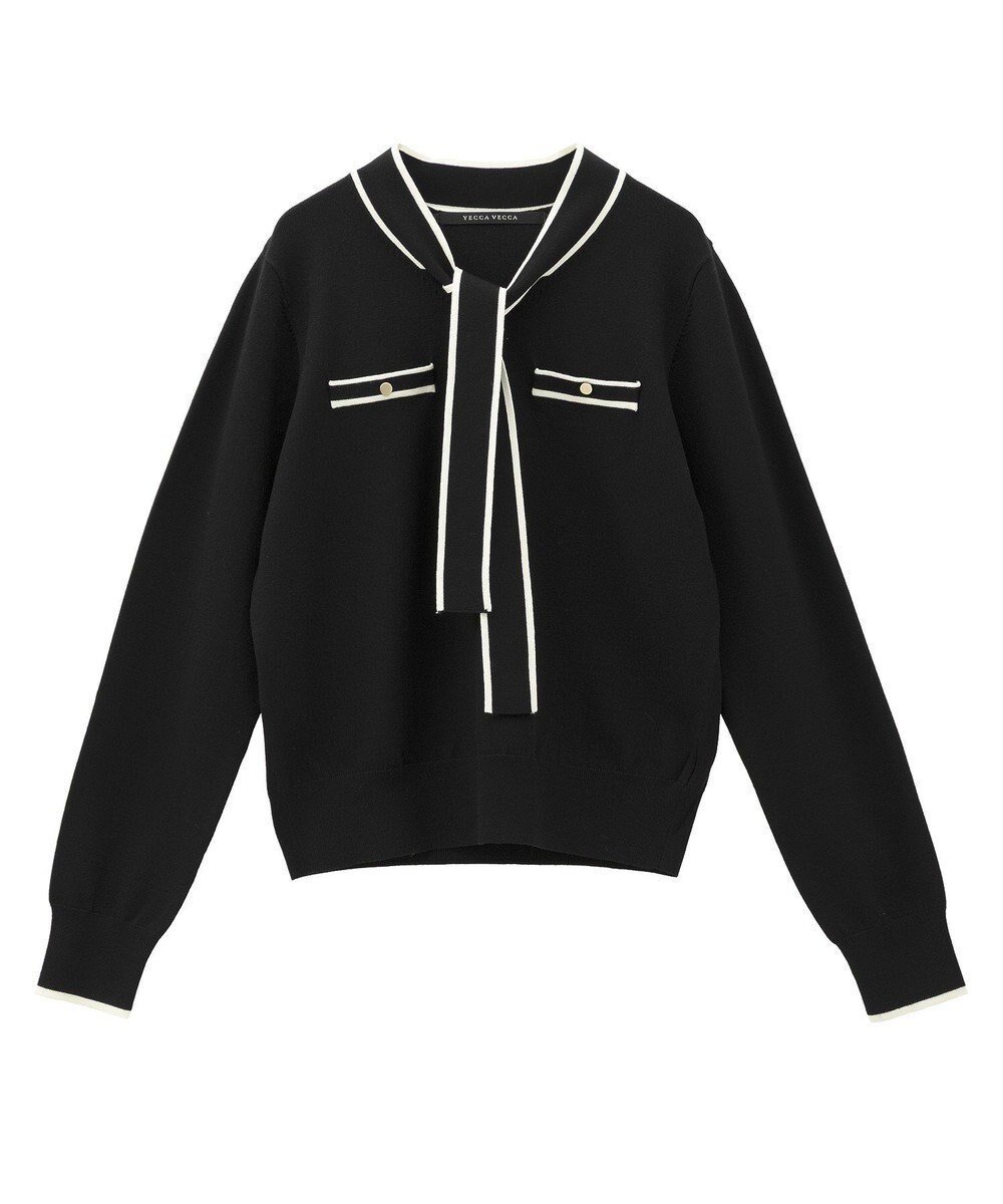 【イェッカ ヴェッカ/YECCA VECCA】の配色ボウタイニット インテリア・キッズ・メンズ・レディースファッション・服の通販 founy(ファニー) 　ファッション　Fashion　レディースファッション　Fashion for Women　トップス・カットソー　Cut & Sew Tops　ニット　Knit Tops & Sweaters　セーター　Sweater, Knitwear　フェミニン　Feminine, Girly　ポケット　Pocket, Pocket Detail　メタル　Metal, Metal Parts　リボン　Ribbon, Bow　冬　Winter / This Winter　A/W・秋冬　Autumn/Winter　ビジネス 仕事 通勤　Business / Work / Commuting　Black|ID: prp329100004814871 ipo3291000000034971366