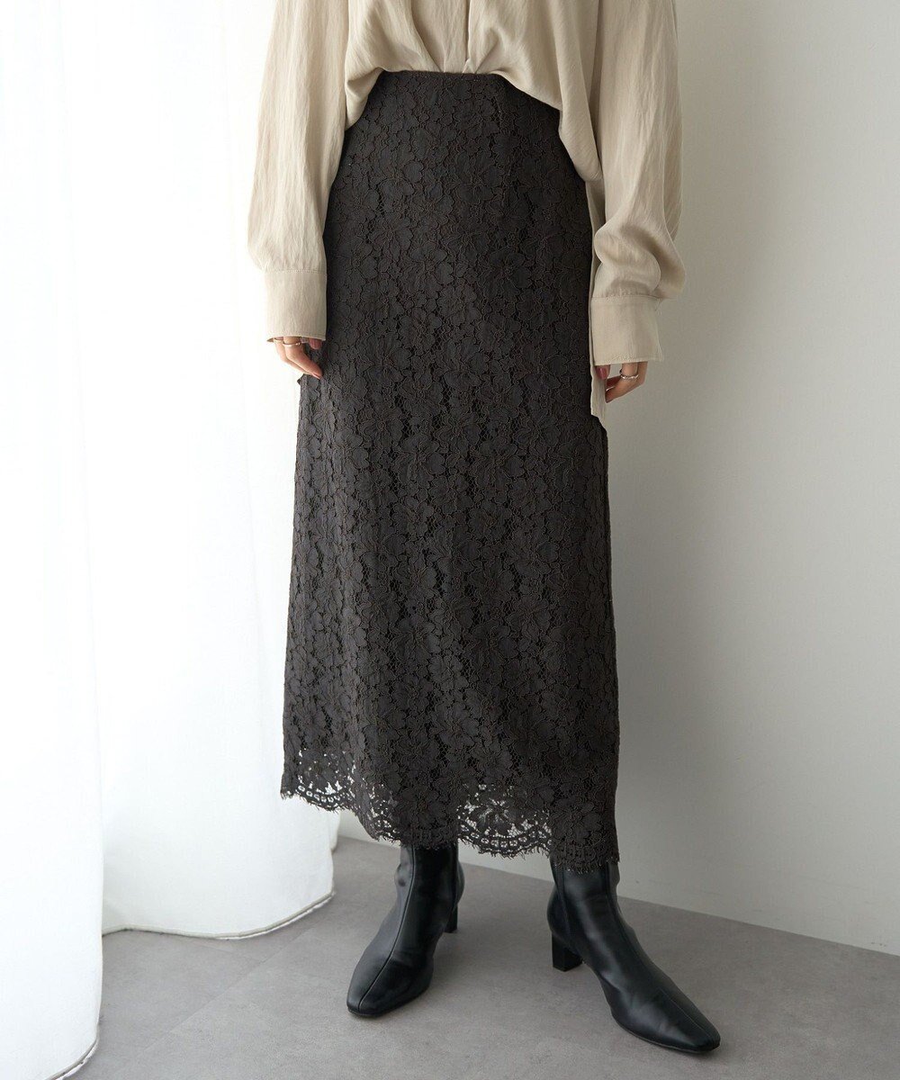 【イェッカ ヴェッカ/YECCA VECCA】のレースナロースカート インテリア・キッズ・メンズ・レディースファッション・服の通販 founy(ファニー) 　ファッション　Fashion　レディースファッション　Fashion for Women　スカート　Skirts　おすすめ　Recommended / Our Picks　スカラップ　Scallop, Scalloped Edge　フェミニン　Feminine, Girly　フラワー　Flower, Floral　ポケット　Pocket, Pocket Detail　モチーフ　Motif, Design Theme　レース　Lace, Lace Fabric　エレガント 上品　Elegant　冬　Winter / This Winter　A/W・秋冬　Autumn/Winter　Charcoal Gray|ID: prp329100004816038 ipo3291000000034981502
