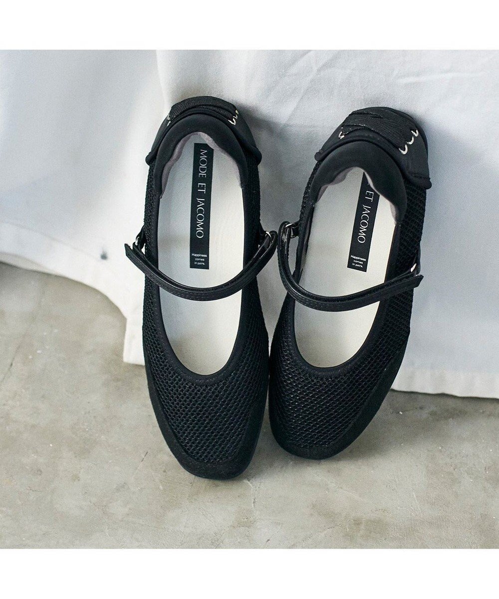 【モード エ ジャコモ/MODE ET JACOMO】のMODE ET JACOMO ストラップバレエスニーカー インテリア・キッズ・メンズ・レディースファッション・服の通販 founy(ファニー) 　ファッション　Fashion　レディースファッション　Fashion for Women　クール　Cool, Chic　シューズ　Shoes, Footwear　シンプル　Simple, Minimal　スニーカー　Sneakers, Trainers　スポーティ　Sporty, Casual Athletic　メッシュ　Mesh, Net Fabric　ビジネス 仕事 通勤　Business / Work / Commuting　ブラック|ID: prp329100004818141 ipo3291000000035004364