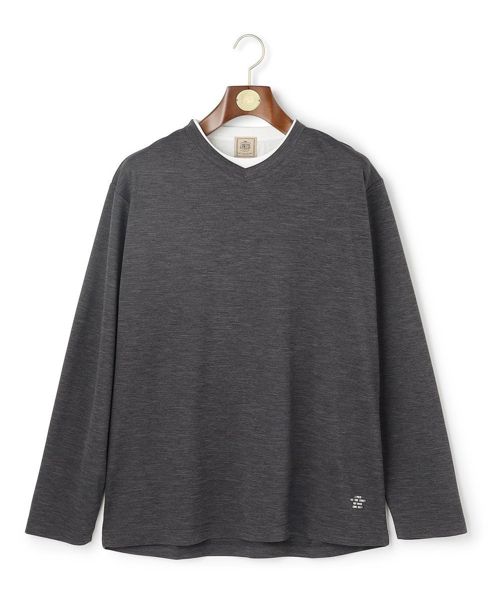 【ジェイ プレス/J.PRESS / MEN】の【WEB・一部店舗限定】Vネックフェイクレイヤード ロングスリーブTシャツ インテリア・キッズ・メンズ・レディースファッション・服の通販 founy(ファニー) 　ファッション　Fashion　メンズファッション　Fashion for Men　トップス・カットソー　Cut & Sew Tops　メンズシャツ　Shirts　カットソー　Cut and Sewn Top　スリーブ　Sleeve, Long Sleeve / Short Sleeve　メランジ　Melange, Mixed Yarn　ロング　Long, Long-Length　春　Spring　秋　Autumn　A/W・秋冬　Autumn/Winter　鹿の子　Piqué, Kanoko Fabric　グレー系|ID: prp329100004822403 ipo3291000000035583500