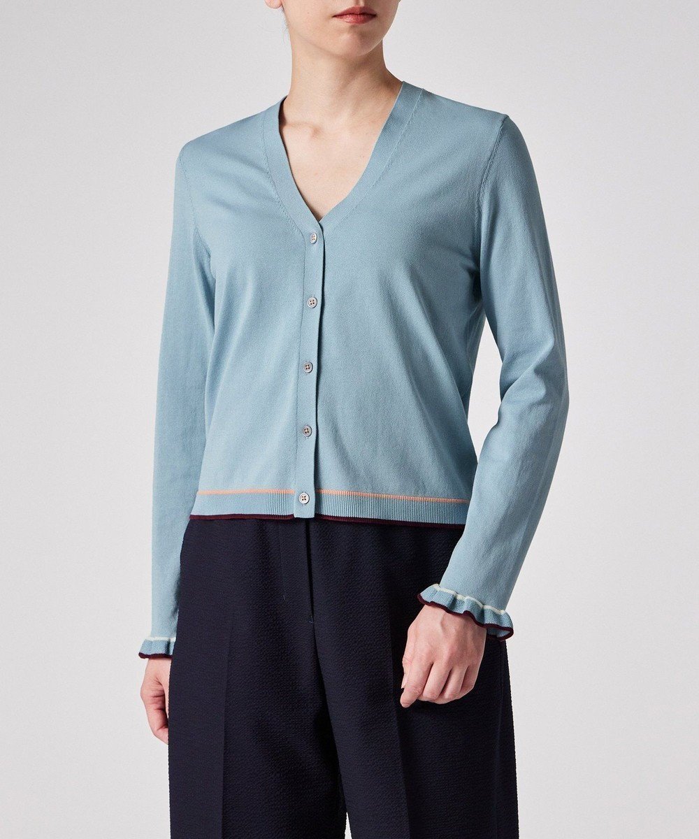 【ポール スミス/Paul Smith】の【洗える】フレアスリーブ カーディガン インテリア・キッズ・メンズ・レディースファッション・服の通販 founy(ファニー) 　ファッション　Fashion　レディースファッション　Fashion for Women　トップス・カットソー　Cut & Sew Tops　カーディガン・羽織り　Layered Style Cardigans　おすすめ　Recommended / Our Picks　カーディガン　Cardigan, Knitwear　コンパクト　Compact, Small Size　スリーブ　Sleeve, Long Sleeve / Short Sleeve　デニム　Denim, Jeans Material　フェミニン　Feminine, Girly　フレア　Flare, Flared　半袖　Short Sleeve, Half Sleeve　夏　Summer　春　Spring　S/S・春夏　SS, Spring/Summer, Warm Season　洗える　Machine Washable　A/W・秋冬　Autumn/Winter　ライトブルー|ID: prp329100004822471 ipo3291000000035058728