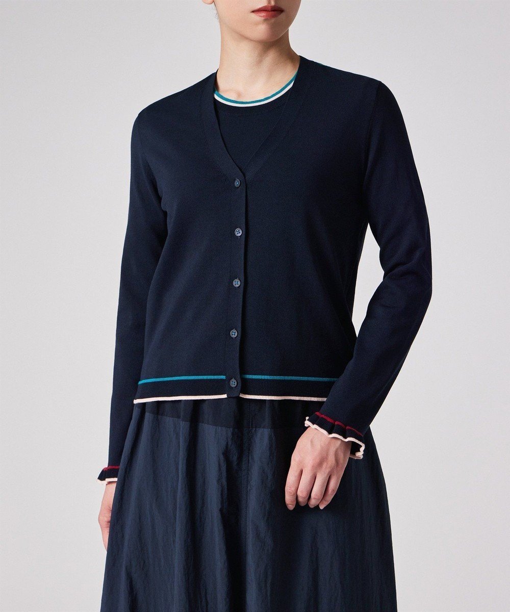 【ポール スミス/Paul Smith】の【洗える】フレアスリーブ カーディガン インテリア・キッズ・メンズ・レディースファッション・服の通販 founy(ファニー) 　ファッション　Fashion　レディースファッション　Fashion for Women　トップス・カットソー　Cut & Sew Tops　カーディガン・羽織り　Layered Style Cardigans　おすすめ　Recommended / Our Picks　カーディガン　Cardigan, Knitwear　コンパクト　Compact, Small Size　スリーブ　Sleeve, Long Sleeve / Short Sleeve　デニム　Denim, Jeans Material　フェミニン　Feminine, Girly　フレア　Flare, Flared　半袖　Short Sleeve, Half Sleeve　夏　Summer　春　Spring　S/S・春夏　SS, Spring/Summer, Warm Season　洗える　Machine Washable　A/W・秋冬　Autumn/Winter　ネイビー|ID: prp329100004822471 ipo3291000000035058730