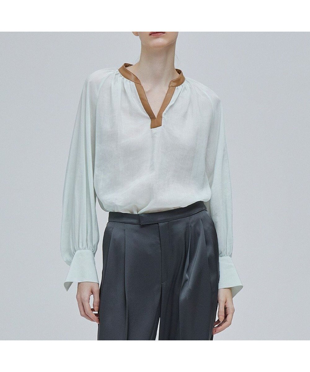 【ベイジ,/BEIGE,】のPAULINE / レザーコンビブラウス インテリア・キッズ・メンズ・レディースファッション・服の通販 founy(ファニー) 　ファッション　Fashion　レディースファッション　Fashion for Women　トップス・カットソー　Cut & Sew Tops　シャツ・ブラウス・オフィスカジュアル　Elegant Blouses & Button-Ups　ギャザー　Gathered, Ruffled　シンプル　Simple, Minimal　フォルム　Silhouette, Form　エレガント 上品　Elegant　夏　Summer　春　Spring　S/S・春夏　SS, Spring/Summer, Warm Season　Mint x Camel|ID: prp329100004822572 ipo3291000000035061541