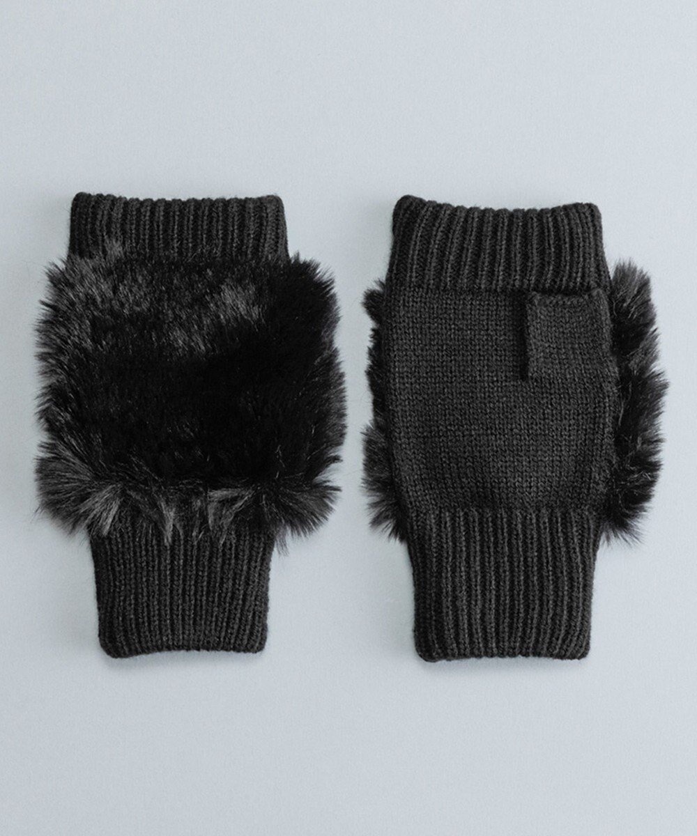 【オルクベット/ORuKuBET】のフェイクファー付きフィンガーレスニットグローブ(WOMEN) インテリア・キッズ・メンズ・レディースファッション・服の通販 founy(ファニー) 　ファッション　Fashion　レディースファッション　Fashion for Women　手袋　Gloves & Mittens　アクリル　Acrylic Material　スマート　Smart, Elegant　フェイクファー　Faux Fur, Imitation Fur　リブニット　Rib Knit, Ribbed Knit　A/W・秋冬　Autumn/Winter　ブラック|ID: prp329100004822595 ipo3291000000035061868