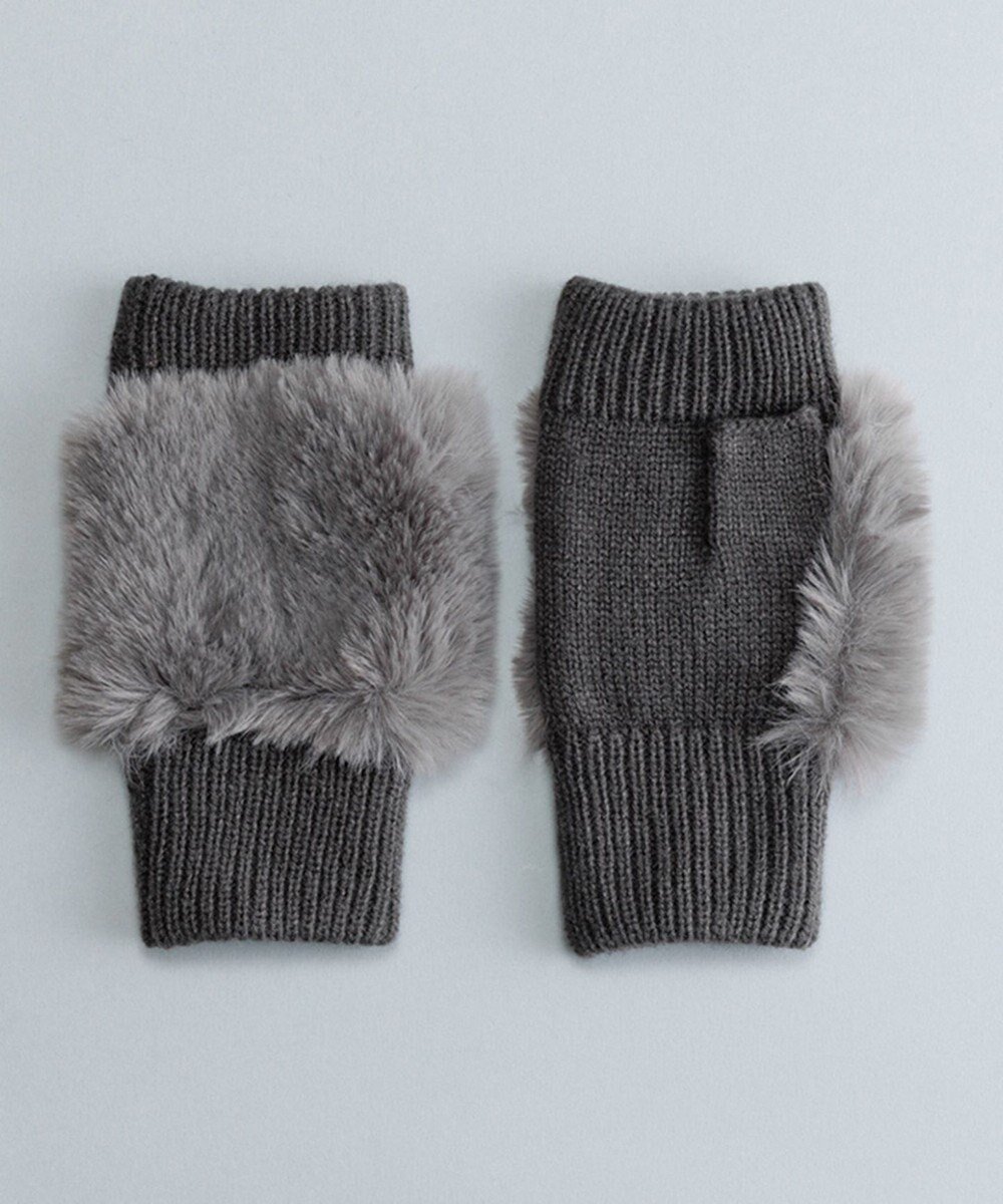 【オルクベット/ORuKuBET】のフェイクファー付きフィンガーレスニットグローブ(WOMEN) インテリア・キッズ・メンズ・レディースファッション・服の通販 founy(ファニー) 　ファッション　Fashion　レディースファッション　Fashion for Women　手袋　Gloves & Mittens　アクリル　Acrylic Material　スマート　Smart, Elegant　フェイクファー　Faux Fur, Imitation Fur　リブニット　Rib Knit, Ribbed Knit　A/W・秋冬　Autumn/Winter　チャコール|ID: prp329100004822595 ipo3291000000035061871