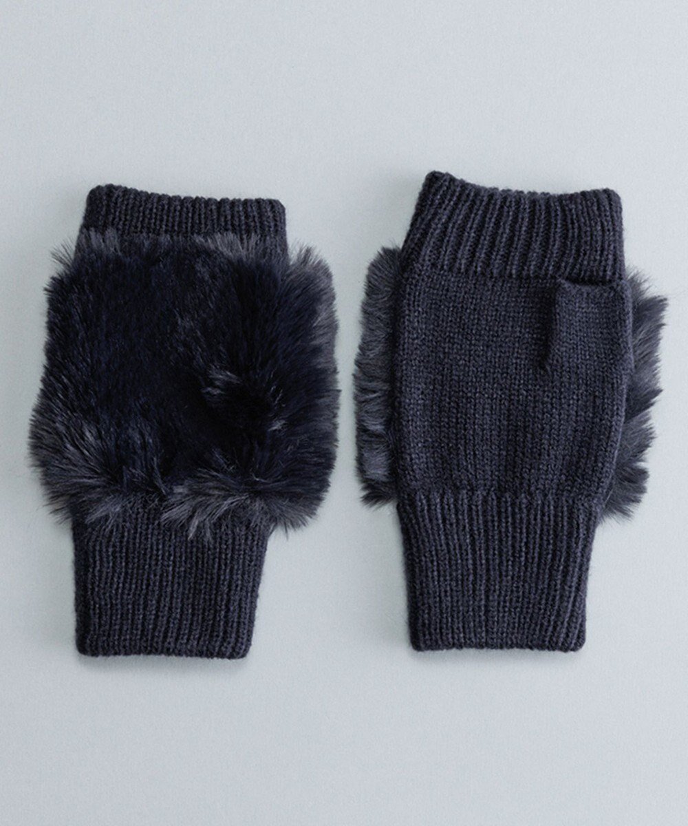 【オルクベット/ORuKuBET】のフェイクファー付きフィンガーレスニットグローブ(WOMEN) インテリア・キッズ・メンズ・レディースファッション・服の通販 founy(ファニー) 　ファッション　Fashion　レディースファッション　Fashion for Women　手袋　Gloves & Mittens　アクリル　Acrylic Material　スマート　Smart, Elegant　フェイクファー　Faux Fur, Imitation Fur　リブニット　Rib Knit, Ribbed Knit　A/W・秋冬　Autumn/Winter　ネイビー|ID: prp329100004822595 ipo3291000000035061876