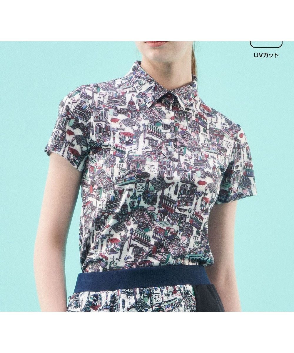 【23区 ゴルフ/NIJYUSANKU GOLF】の【WOMEN】【吸水速乾/UVカット】パリマップ総柄ポロシャツ インテリア・キッズ・メンズ・レディースファッション・服の通販 founy(ファニー) 　ファッション　Fashion　レディースファッション　Fashion for Women　トップス・カットソー　Cut & Sew Tops　シャツ・ブラウス・オフィスカジュアル　Elegant Blouses & Button-Ups　ポロシャツ・きれいめカジュアル　Smart-Casual Polo Tops　春　Spring　コレクション　Collection, Seasonal Line　吸水　Absorbent, Quick-Dry　ストレッチ　Stretch, Stretchy Fabric　スポーツ　Sports, Activewear　セットアップ　Set-Up, Coordinated Outfit　フラット　Flat, Flat Shoes　プリント　Print, Printed Pattern　ポロシャツ　Polo Shirt, Collared Tee　モチーフ　Motif, Design Theme　ラウンド　Round, Round Neck　ロング　Long, Long-Length　S/S・春夏　SS, Spring/Summer, Warm Season　夏　Summer　ゴルフ　Golf　ホワイト系5|ID: prp329100004822667 ipo3291000000035062869