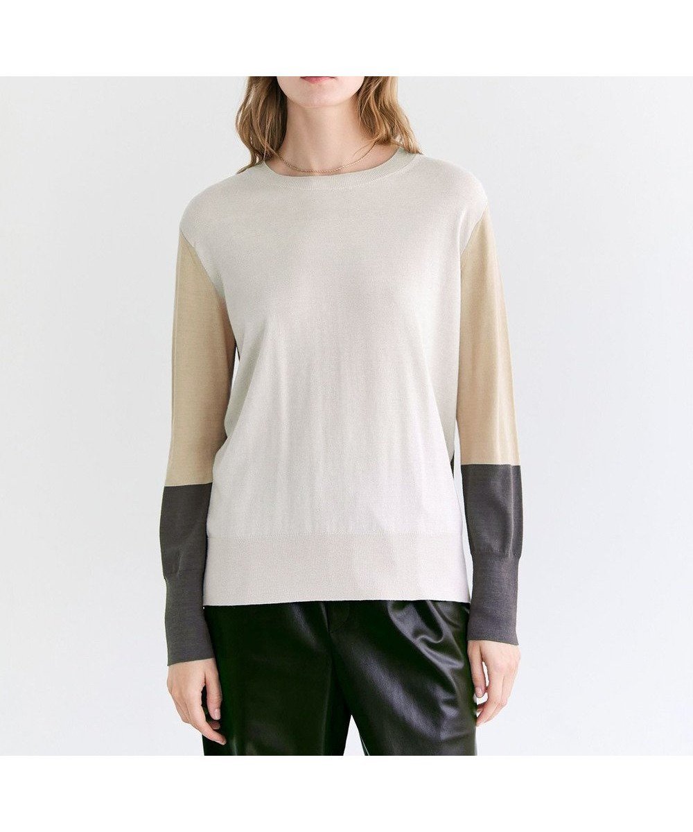 【ベイジ,/BEIGE,】のCHLOR / ウールシルク配色クルーネックニット インテリア・キッズ・メンズ・レディースファッション・服の通販 founy(ファニー) 　ファッション　Fashion　レディースファッション　Fashion for Women　トップス・カットソー　Cut & Sew Tops　ニット　Knit Tops & Sweaters　春　Spring　秋　Autumn　シルク　Silk, 100% Silk　シンプル　Simple, Minimal　セーター　Sweater, Knitwear　バランス　Balance, Style Balance　フェミニン　Feminine, Girly　ベーシック　Basic, Essential　ワイド　Wide, Wide Fit　A/W・秋冬　Autumn/Winter　S/S・春夏　SS, Spring/Summer, Warm Season　おすすめ　Recommended / Our Picks　夏　Summer　エレガント 上品　Elegant　Ecru|ID: prp329100004822679 ipo3291000000035062974