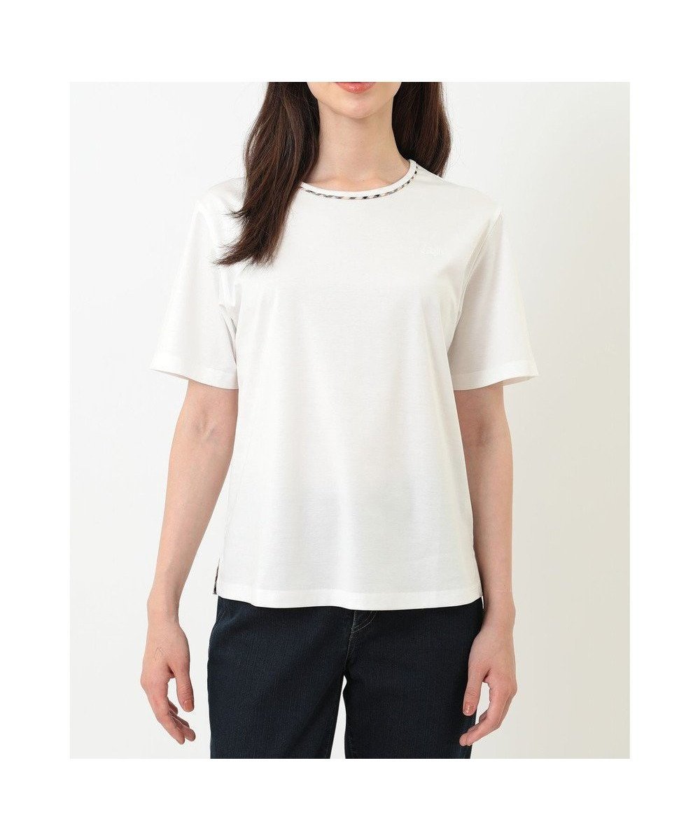 【ダックス/DAKS】のクールローレル丸首カットソー インテリア・キッズ・メンズ・レディースファッション・服の通販 founy(ファニー) 　ファッション　Fashion　レディースファッション　Fashion for Women　トップス・カットソー　Cut & Sew Tops　シャツ・ブラウス・オフィスカジュアル　Elegant Blouses & Button-Ups　ロングTシャツ・Tシャツ　Longline T-Shirts & Tees　カットソー・ベーシックTシャツ　Cut-and-Sewn Tops / Stretch Tees & Basics　インナー　Innerwear　カットソー　Cut and Sewn Top　シルク　Silk, 100% Silk　シンプル　Simple, Minimal　チェック　Check, Plaid, Tartan　夏　Summer　定番　Standard, Basic Item　S/S・春夏　SS, Spring/Summer, Warm Season　A/W・秋冬　Autumn/Winter　オフホワイト|ID: prp329100004822701 ipo3291000000035063286