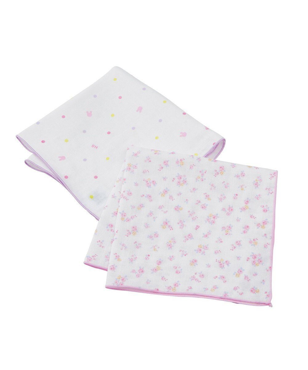 【ミキハウスホットビスケッツ/MIKI HOUSE HOT BISCUITS / KIDS】のガーゼハンカチ2枚組セット インテリア・キッズ・メンズ・レディースファッション・服の通販 founy(ファニー) 　ファッション　Fashion　キッズファッション　Fashion for Kids　おすすめ　Recommended / Our Picks　ハンカチ　Handkerchief, Hanky　プリント　Print, Printed Pattern　ベビー　Baby, Babywear　吸水　Absorbent, Quick-Dry　夏　Summer　白×ピンク|ID: prp329100004824235 ipo3291000000035083925