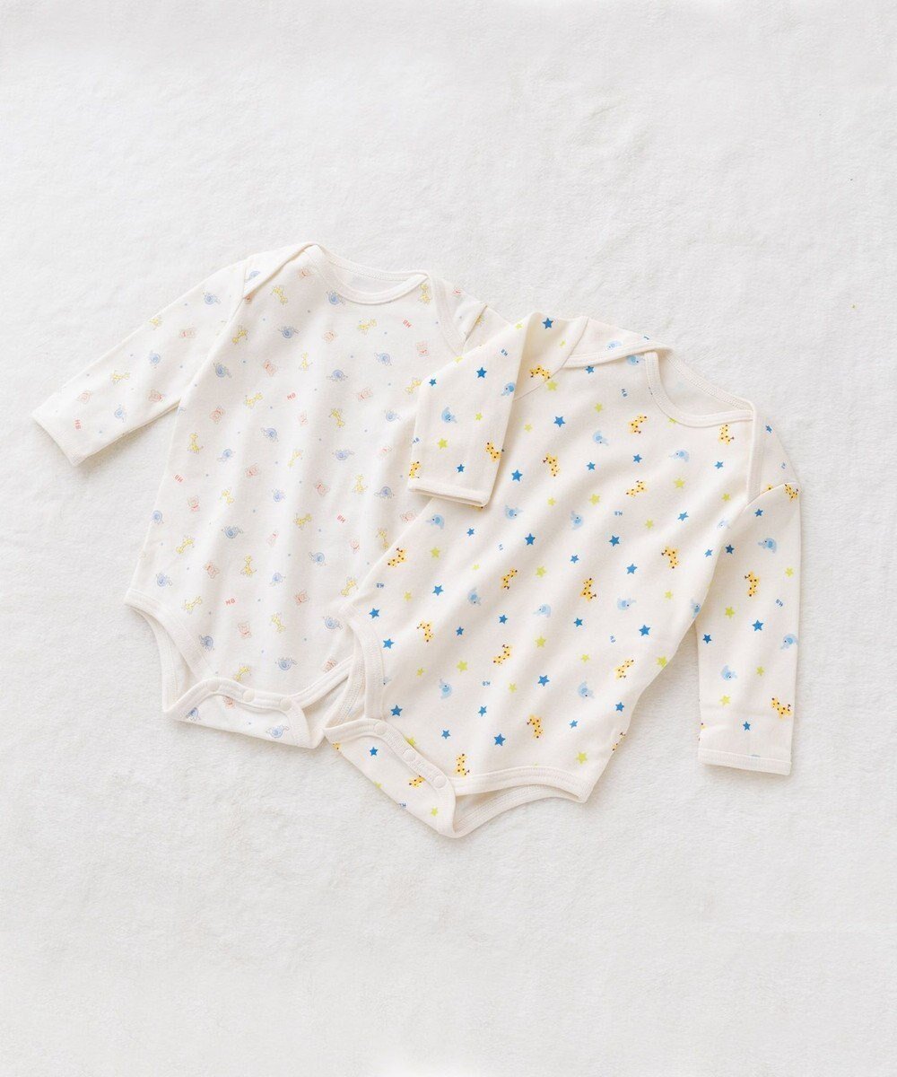 【ミキハウスホットビスケッツ/MIKI HOUSE HOT BISCUITS / KIDS】の【70-90cm】 長袖ボディシャツ2枚セット(かぶり仕様) インテリア・キッズ・メンズ・レディースファッション・服の通販 founy(ファニー) 　ファッション　Fashion　キッズファッション　Fashion for Kids　おすすめ　Recommended / Our Picks　なめらか　Smooth, Silky Texture　インナー　Innerwear　コンビ　Combo, Combination Style　卒業式　Graduation Ceremony　A/W・秋冬　Autumn/Winter　長袖　Long Sleeve, Full Sleeve　白×BL|ID: prp329100004825616 ipo3291000000035106395