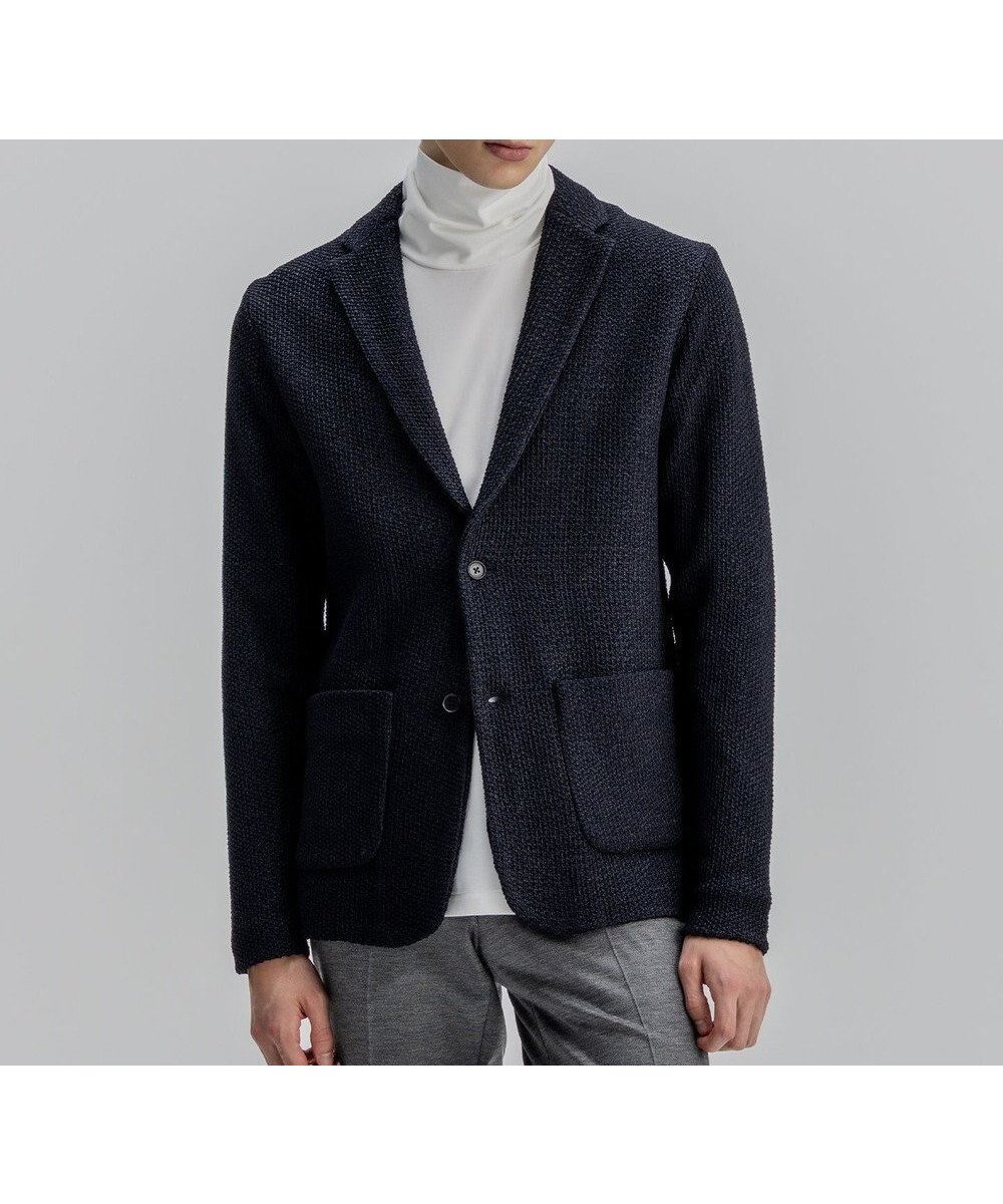 【ジョゼフ オム/JOSEPH HOMME / MEN】のストロータックステッチ ニットジャケット インテリア・キッズ・メンズ・レディースファッション・服の通販 founy(ファニー) 　ファッション　Fashion　メンズファッション　Fashion for Men　アウター　Men's Coats Outerwear　テーラードジャケット　Tailored Jackets & Blazers　カーディガン　Cardigan, Knitwear　シンプル　Simple, Minimal　ジャケット　Jacket, Outerwear　ストレッチ　Stretch, Stretchy Fabric　パッチ　Patch, Appliqué　ポケット　Pocket, Pocket Detail　A/W・秋冬　Autumn/Winter　ネイビー系|ID: prp329100004826401 ipo3291000000035116738