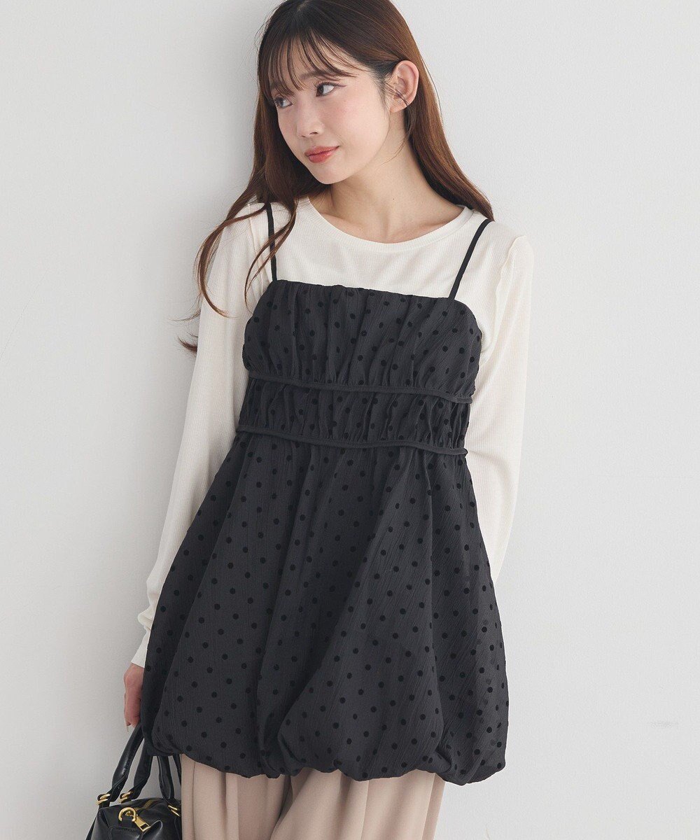 【アースミュージックアンドエコロジー/earth music&ecology】のドットバルーンキャミチュニック インテリア・キッズ・メンズ・レディースファッション・服の通販 founy(ファニー) ファッション Fashion レディースファッション Fashion for Women ワンピース Dresses チュニック Tunic Tops & Dresses カーディガン Cardigan, Knitwear クラシック Classic, Timeless Style 切替 Switching, Contrast Panel シャーリング Shirring, Ruched ジャケット Jacket, Outerwear チュニック Tunic, Long Top デニム Denim, Jeans Material ドット Polka Dot, Dot Pattern バランス Balance, Style Balance バルーン Balloon, Balloon Silhouette フィット Fit, Slim Fit フレア Flare, Flared ポケット Pocket, Pocket Detail ラップ Wrap, Wrap Design A/W・秋冬 Autumn/Winter Dot Black|ID: prp329100004826418 ipo3291000000035116803