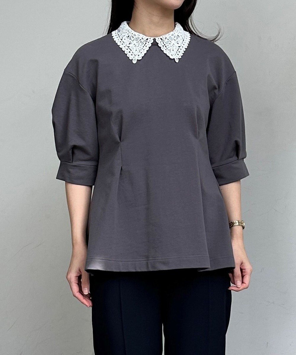 【組曲/KUMIKYOKU】の【2WAY】レース襟フレンチテリーフレア カットソー 人気、トレンドファッション・服の通販 founy(ファニー) 　ファッション　Fashion　レディースファッション　Fashion for Women　トップス・カットソー　Cut & Sew Tops　シャツ・ブラウス・オフィスカジュアル　Elegant Blouses & Button-Ups　ロングTシャツ・Tシャツ　Longline T-Shirts & Tees　カットソー・ベーシックTシャツ　Cut-and-Sewn Tops / Stretch Tees & Basics　春　Spring　カットソー　Cut and Sewn Top　シンプル　Simple, Minimal　スタンド　Stand Collar, Upright Stand　ストレッチ　Stretch, Stretchy Fabric　スリーブ　Sleeve, Long Sleeve / Short Sleeve　パール　Pearl, Pearl Accent　フェミニン　Feminine, Girly　フレア　Flare, Flared　レース　Lace, Lace Fabric　S/S・春夏　SS, Spring/Summer, Warm Season　夏　Summer　 other-1|ID: prp329100004826421 ipo3291000000036011347