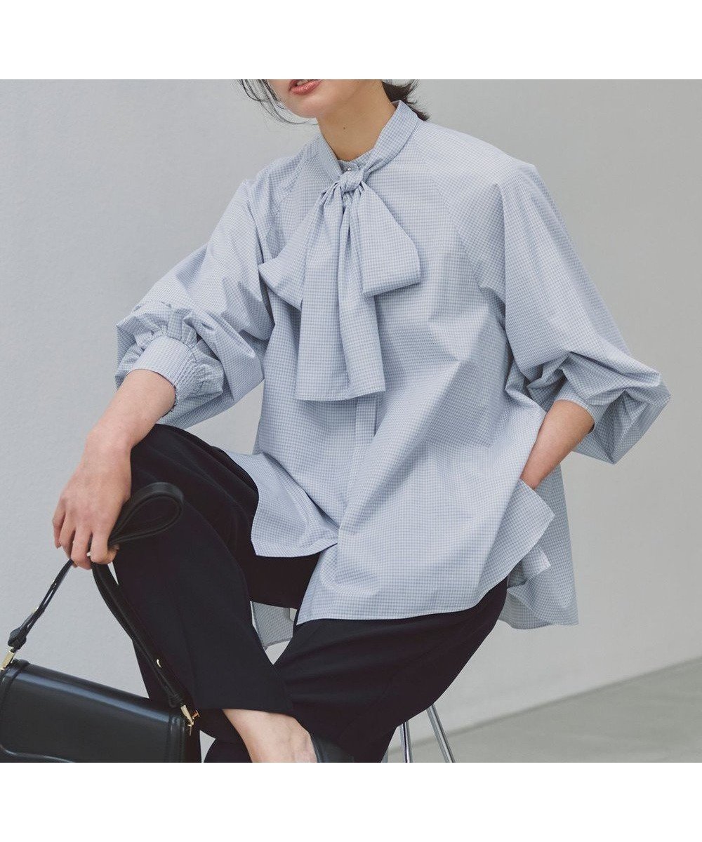 【アンフィーロ 自由区/UNFILO】の【取り外し可能なボウタイ付き/セレモニー】2WAY ボウタイブラウス インテリア・キッズ・メンズ・レディースファッション・服の通販 founy(ファニー) 　ファッション　Fashion　レディースファッション　Fashion for Women　トップス・カットソー　Cut & Sew Tops　シャツ・ブラウス・オフィスカジュアル　Elegant Blouses & Button-Ups　オケージョン　Occasion Wear　春　Spring　カフス　Cuff Design　抗菌　Antibacterial, Bacteria-Resistant　シャーリング　Shirring, Ruched　スリット　Slit, Slit Detail　ドレープ　Drape, Draping Fabric　楽ちん　Easy Fit, Comfortable　S/S・春夏　SS, Spring/Summer, Warm Season　おすすめ　Recommended / Our Picks　夏　Summer　セレモニー　Ceremony　グラフチェック|ID: prp329100004826427 ipo3291000000035147586