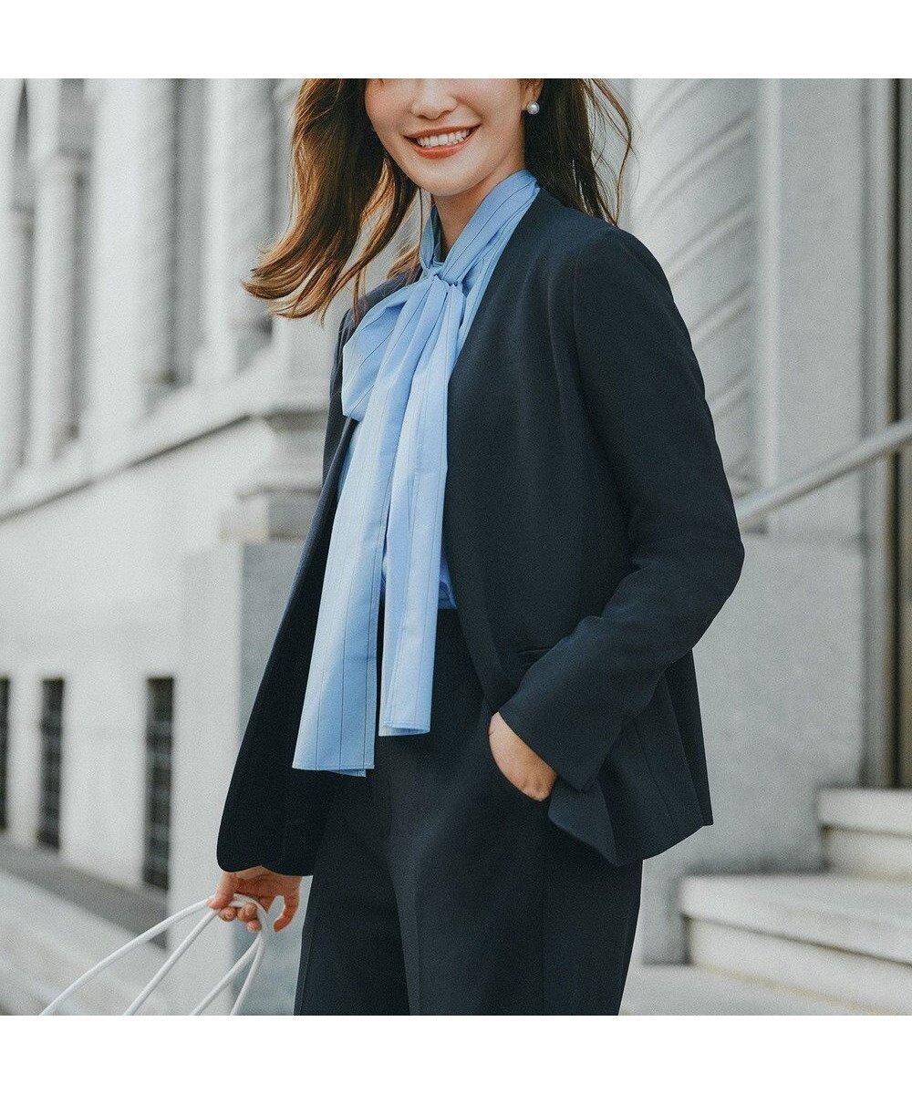 【アンフィーロ 自由区/UNFILO】の【取り外し可能なボウタイ付き/セレモニー】2WAY ボウタイブラウス インテリア・キッズ・メンズ・レディースファッション・服の通販 founy(ファニー) 　ファッション　Fashion　レディースファッション　Fashion for Women　トップス・カットソー　Cut & Sew Tops　シャツ・ブラウス・オフィスカジュアル　Elegant Blouses & Button-Ups　オケージョン　Occasion Wear　春　Spring　カフス　Cuff Design　抗菌　Antibacterial, Bacteria-Resistant　シャーリング　Shirring, Ruched　スリット　Slit, Slit Detail　ドレープ　Drape, Draping Fabric　楽ちん　Easy Fit, Comfortable　S/S・春夏　SS, Spring/Summer, Warm Season　おすすめ　Recommended / Our Picks　夏　Summer　セレモニー　Ceremony　ブルーストライプ|ID: prp329100004826427 ipo3291000000035313878