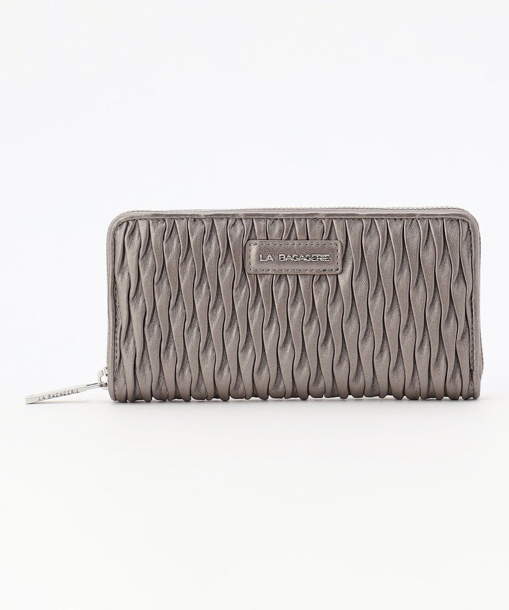 【ラ バガジェリー/LA BAGAGERIE】のシープレザープリーツ加工ラウンドウォレット インテリア・キッズ・メンズ・レディースファッション・服の通販 founy(ファニー) 　ファッション　Fashion　レディースファッション　Fashion for Women　ミニ財布・二つ折り財布　Wallets & Card Cases　スマート　Smart, Elegant　プリーツ　Pleats, Pleated　ベーシック　Basic, Essential　ポケット　Pocket, Pocket Detail　財布　Wallet, Purse　ガンメタリック|ID: prp329100004827333 ipo3291000000035649927