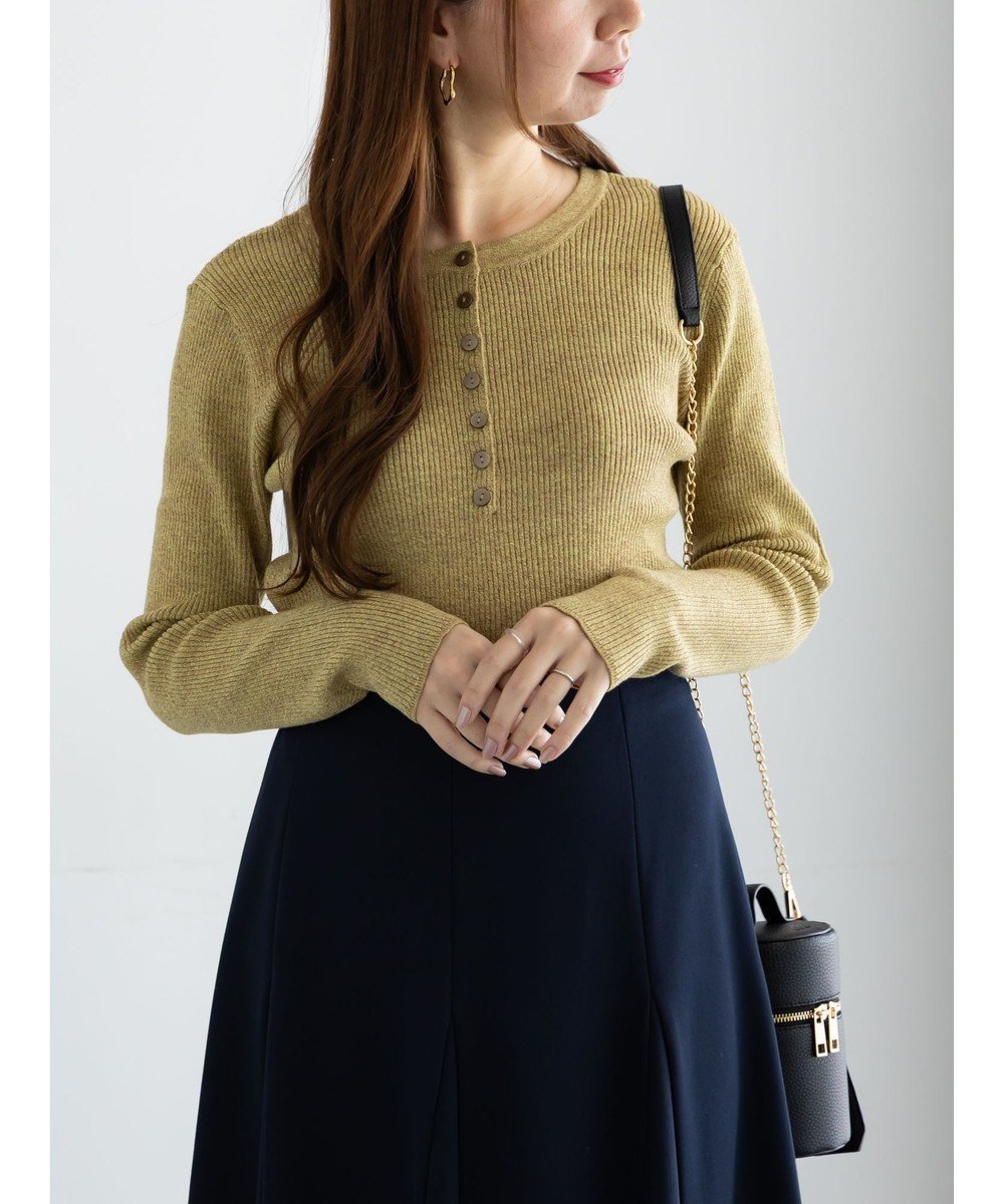 【テチチ/Te chichi】のヘンリーネックマーブルニット インテリア・キッズ・メンズ・レディースファッション・服の通販 founy(ファニー) 　ファッション　Fashion　レディースファッション　Fashion for Women　トップス・カットソー　Cut & Sew Tops　ニット　Knit Tops & Sweaters　セーター　Sweater, Knitwear　デニム　Denim, Jeans Material　フィット　Fit, Slim Fit　ワイド　Wide, Wide Fit　夏　Summer　S/S・春夏　SS, Spring/Summer, Warm Season　A/W・秋冬　Autumn/Winter　イエロー|ID: prp329100004827343 ipo3291000000035520967