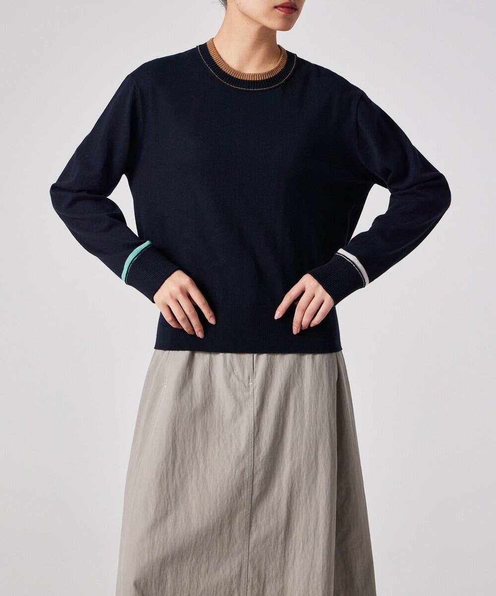 【ポール スミス/Paul Smith】のアクセントカラー クルーネックニット インテリア・キッズ・メンズ・レディースファッション・服の通販 founy(ファニー) 　ファッション　Fashion　レディースファッション　Fashion for Women　トップス・カットソー　Cut & Sew Tops　ニット　Knit Tops & Sweaters　インナー　Innerwear　カーディガン　Cardigan, Knitwear　シンプル　Simple, Minimal　ジャケット　Jacket, Outerwear　セーター　Sweater, Knitwear　ベーシック　Basic, Essential　エレガント 上品　Elegant　夏　Summer　S/S・春夏　SS, Spring/Summer, Warm Season　A/W・秋冬　Autumn/Winter　ネイビー|ID: prp329100004828136 ipo3291000000035136766