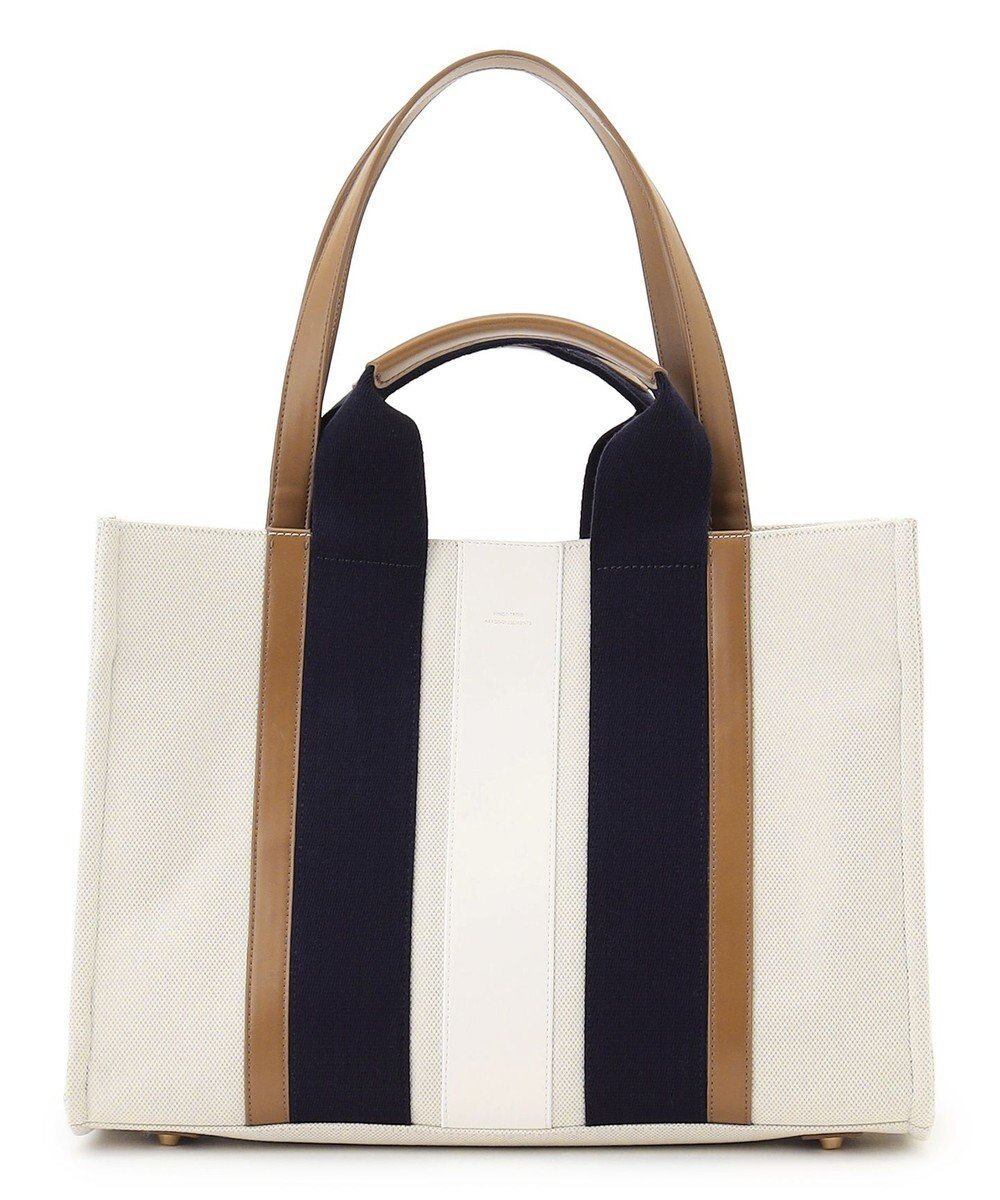 【23区/NIJYUSANKU】の【先行予約】ストライプキャンバス トートバッグ インテリア・キッズ・メンズ・レディースファッション・服の通販 founy(ファニー) 　ファッション　Fashion　レディースファッション　Fashion for Women　バッグ　Bags　キャンバス　Canvas, Canvas Fabric　クール　Cool, Chic　コンビ　Combo, Combination Style　ショルダー　Shoulder, Shoulder Strap　ショート　Short, Short Length　スクエア　Square, Square Shape　ストライプ　Stripe, Striped Pattern　スマート　Smart, Elegant　フェイクレザー　Faux Leather, PU Leather　フォルム　Silhouette, Form　ポケット　Pocket, Pocket Detail　モダン　Modern, Contemporary　エレガント 上品　Elegant　ビジネス 仕事 通勤　Business / Work / Commuting　2026年　2026　ベージュコンビ|ID: prp329100004828151 ipo3291000000035136811