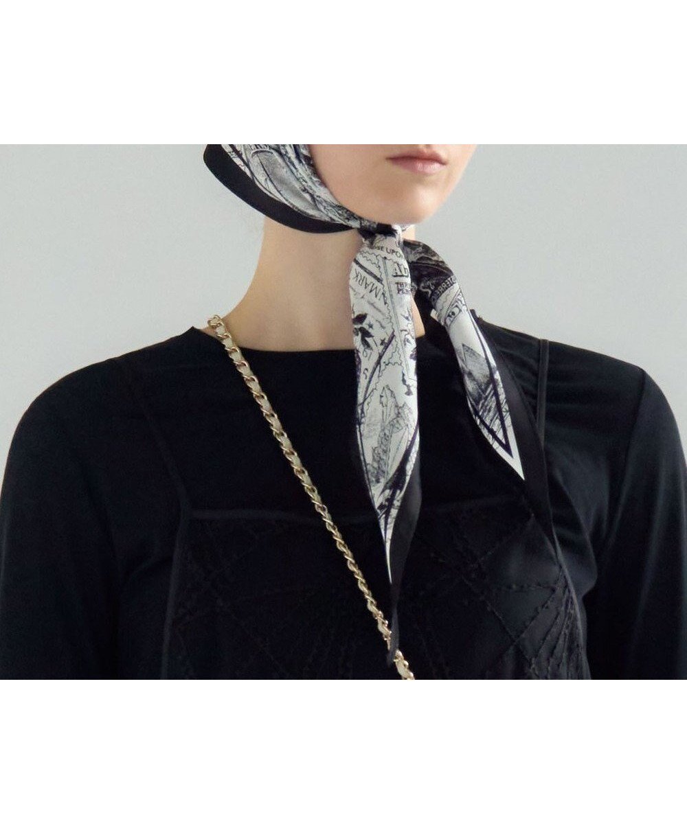 【23区/NIJYUSANKU】の【先行予約】スタンプ柄ダイヤ スカーフ インテリア・キッズ・メンズ・レディースファッション・服の通販 founy(ファニー) 　ファッション　Fashion　レディースファッション　Fashion for Women　2026年　2026　アクセサリー　Fashion Accessories　クラシック　Classic, Timeless Style　シルク　Silk, 100% Silk　シンプル　Simple, Minimal　スカーフ　Scarf, Neckwear　バンダナ　Bandana, Head Scarf　モチーフ　Motif, Design Theme　エレガント 上品　Elegant　ブラック系|ID: prp329100004828152 ipo3291000000035157622