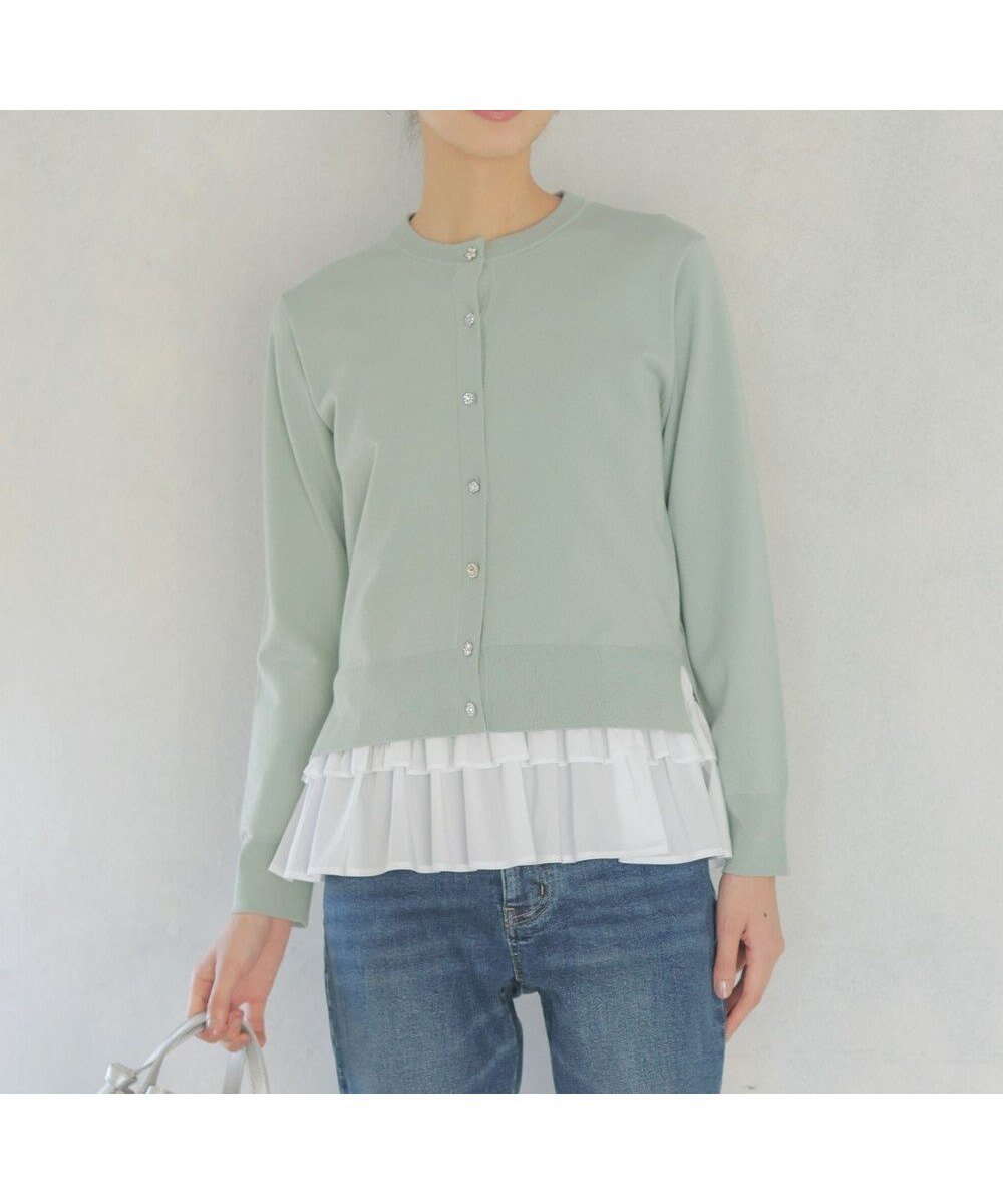 【組曲/KUMIKYOKU】の【先行予約】アトランダムビジューボタンカーディガン インテリア・キッズ・メンズ・レディースファッション・服の通販 founy(ファニー) 　ファッション　Fashion　レディースファッション　Fashion for Women　トップス・カットソー　Cut & Sew Tops　カーディガン・羽織り　Layered Style Cardigans　春　Spring　カーディガン　Cardigan, Knitwear　コンパクト　Compact, Small Size　シンプル　Simple, Minimal　ストレッチ　Stretch, Stretchy Fabric　スリット　Slit, Slit Detail　バランス　Balance, Style Balance　フィット　Fit, Slim Fit　羽織　Haori, Light Jacket　モダン　Modern, Contemporary　S/S・春夏　SS, Spring/Summer, Warm Season　おすすめ　Recommended / Our Picks　夏　Summer　エレガント 上品　Elegant　ミントグリーン系|ID: prp329100004829152 ipo3291000000035147341