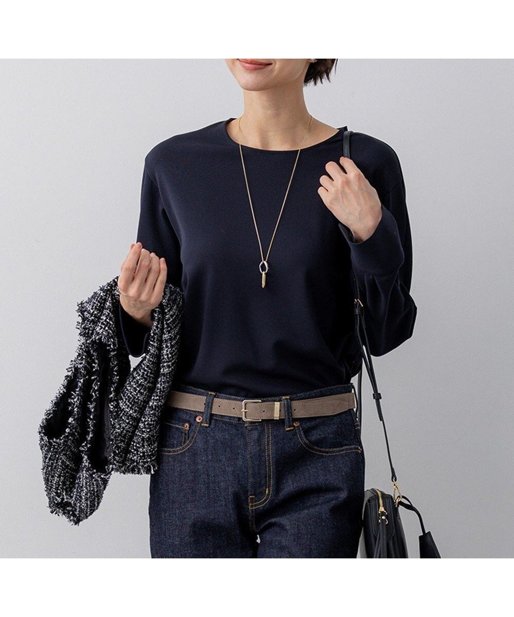 【23区/NIJYUSANKU】のバックボタン TEEブラウス インテリア・キッズ・メンズ・レディースファッション・服の通販 founy(ファニー) 　ファッション　Fashion　レディースファッション　Fashion for Women　トップス・カットソー　Cut & Sew Tops　シャツ・ブラウス・オフィスカジュアル　Elegant Blouses & Button-Ups　インナー　Innerwear　春　Spring　カフス　Cuff Design　シンプル　Simple, Minimal　ダウン　Down, Puffer　フロント　Front, Front Design　S/S・春夏　SS, Spring/Summer, Warm Season　夏　Summer　エレガント 上品　Elegant　2026年　2026　ネイビー系|ID: prp329100004829178 ipo3291000000035592700