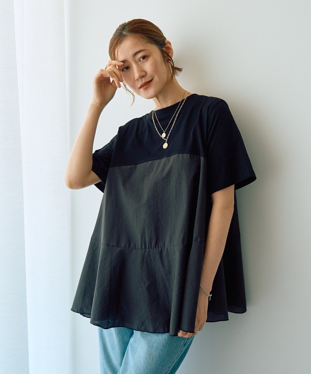 【イェッカ ヴェッカ/YECCA VECCA】の【DOLL UP OOPS】異素材切替フレアートップス インテリア・キッズ・メンズ・レディースファッション・服の通販 founy(ファニー) 　ファッション　Fashion　レディースファッション　Fashion for Women　トップス・カットソー　Cut & Sew Tops　シャツ・ブラウス・オフィスカジュアル　Elegant Blouses & Button-Ups　ロングTシャツ・Tシャツ　Longline T-Shirts & Tees　カットソー・ベーシックTシャツ　Cut-and-Sewn Tops / Stretch Tees & Basics　カットソー　Cut and Sewn Top　切替　Switching, Contrast Panel　トレンド　Trend, Trending Now　フレア　Flare, Flared　プリント　Print, Printed Pattern　ボトム　Bottoms, Lower Wear　ポケット　Pocket, Pocket Detail　A/W・秋冬　Autumn/Winter　Black|ID: prp329100004829199 ipo3291000000035548942